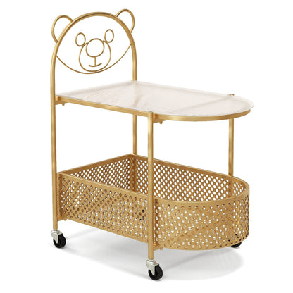 2-Tier Mobile Glass Coffee Table with Bear Pattern, Golden Coffee Tables   at Gallery Canada