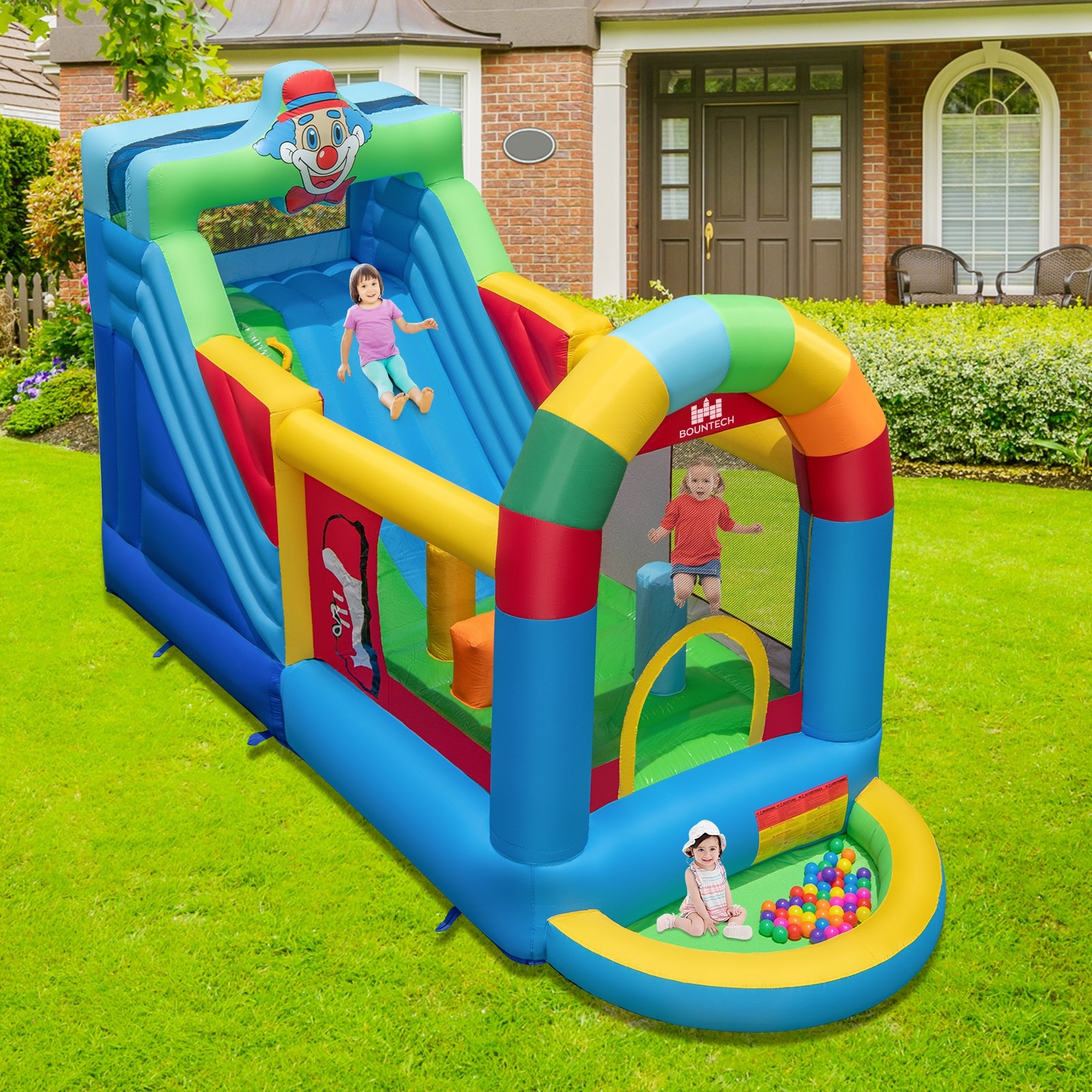 Inflatable Bounce House Obstacle Course with Ball Pit and Silde with 735W Blower, Multicolor Bounce House at Gallery Canada