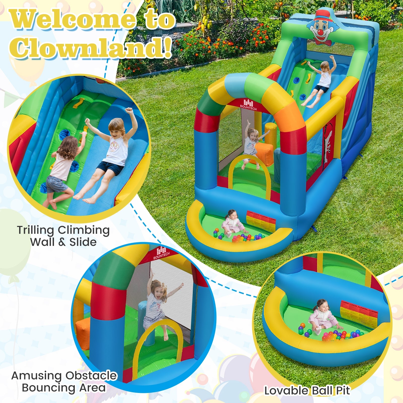 Inflatable Bounce House Obstacle Course with Ball Pit and Silde with 735W Blower, Multicolor Bounce House at Gallery Canada