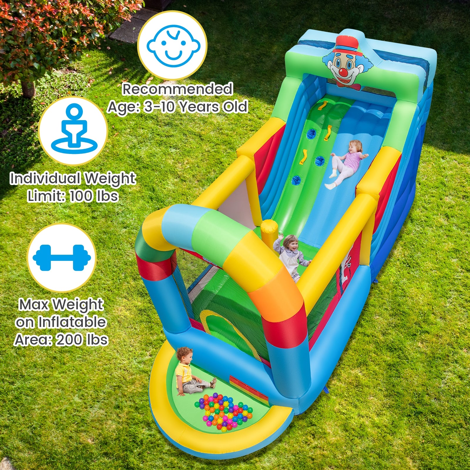 Inflatable Bounce House Obstacle Course with Ball Pit and Silde with 735W Blower, Multicolor Bounce House at Gallery Canada