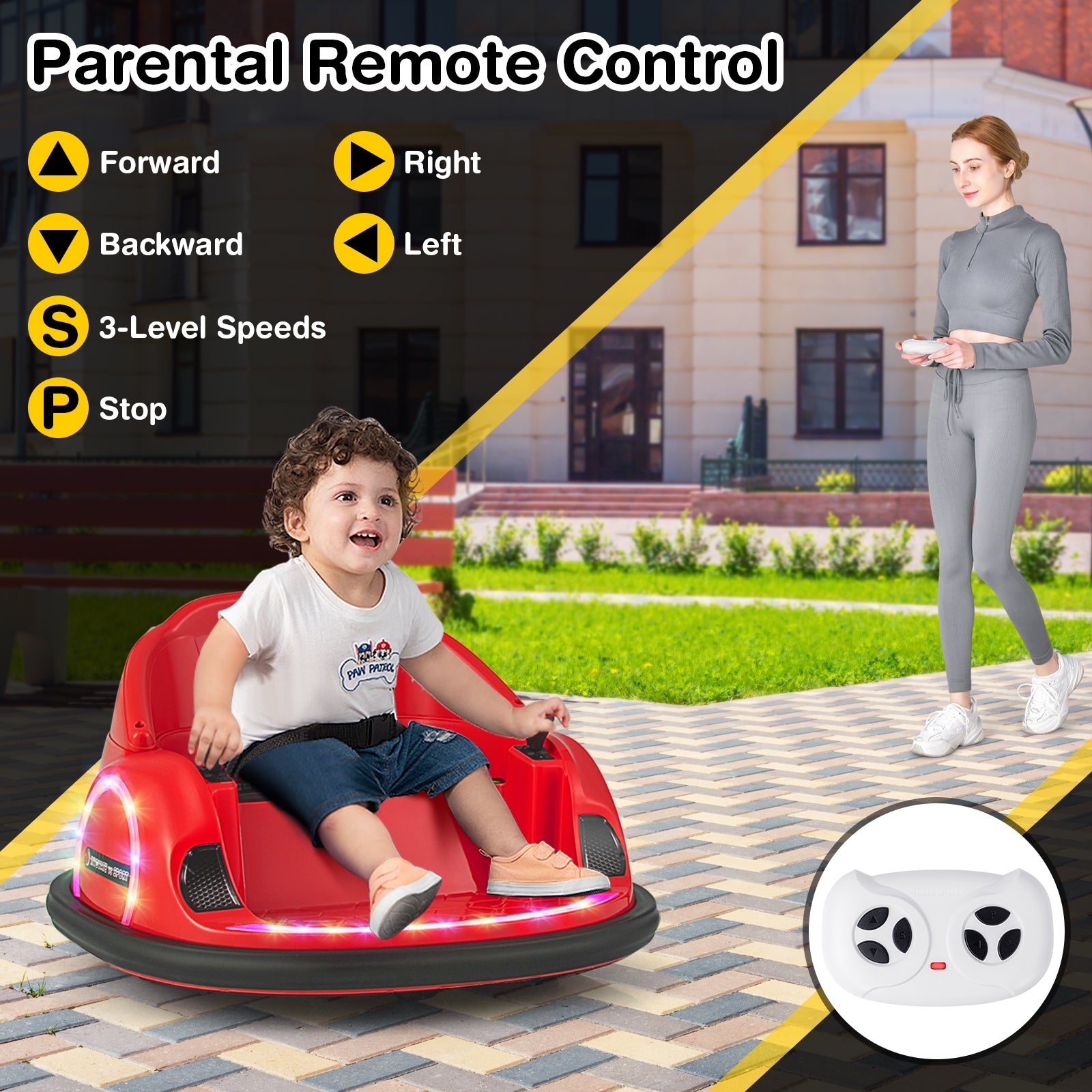 360° Ride on Bumper Car for Toddlers with Remote Control, Red Powered Ride On Toys   at Gallery Canada