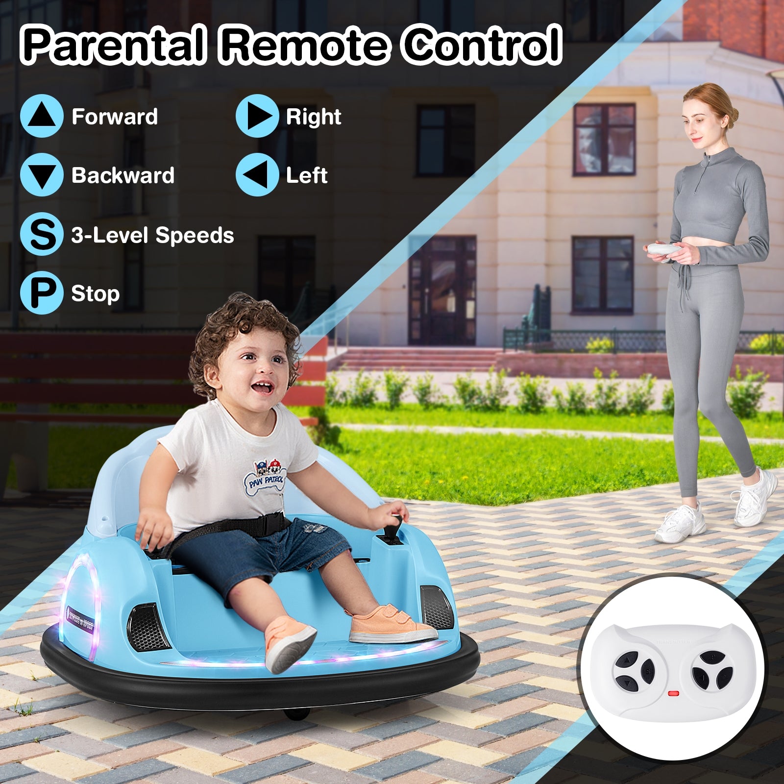 360° Ride on Bumper Car for Toddlers with Remote Control, Light Blue Powered Ride On Toys   at Gallery Canada