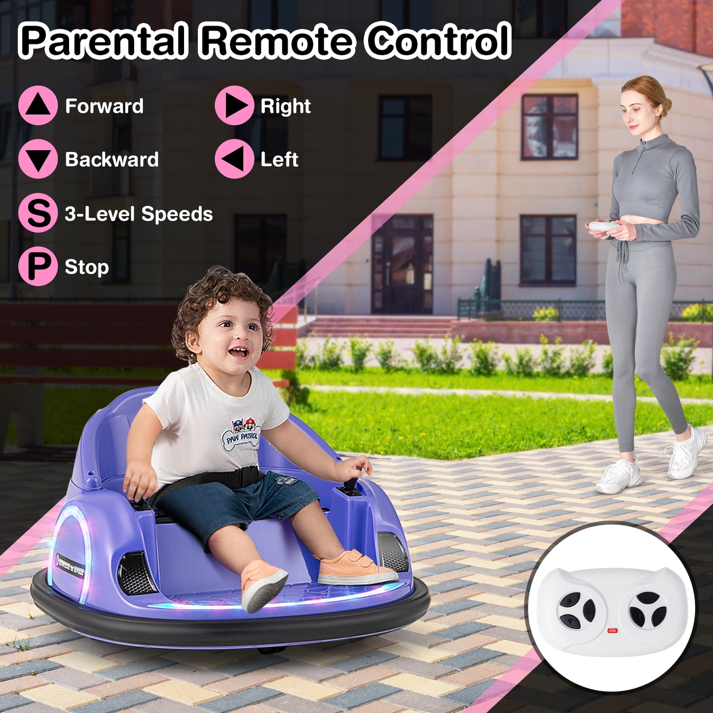 360° Ride on Bumper Car for Toddlers with Remote Control, Purple Powered Ride On Toys   at Gallery Canada