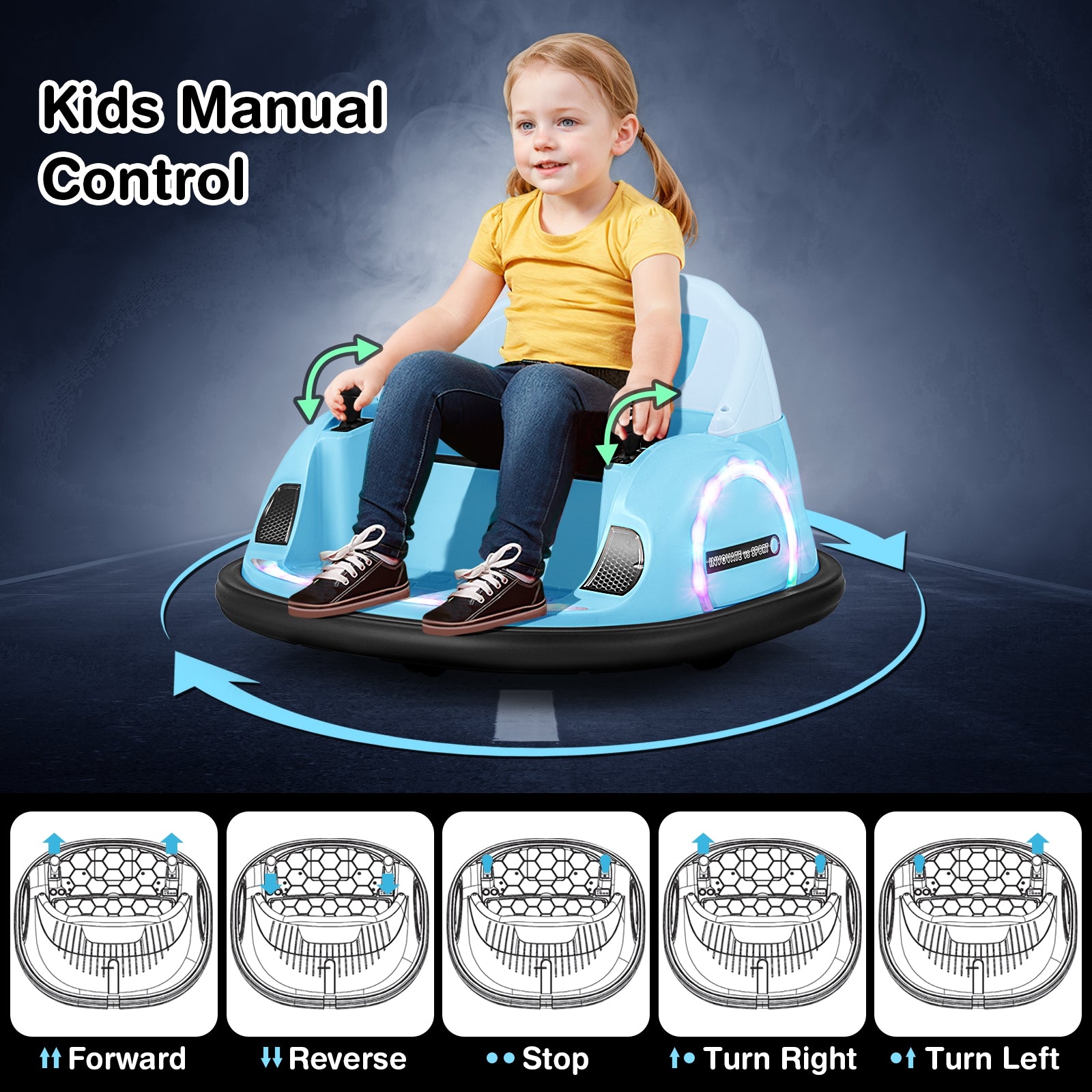 360° Ride on Bumper Car for Toddlers with Remote Control, Light Blue Powered Ride On Toys   at Gallery Canada