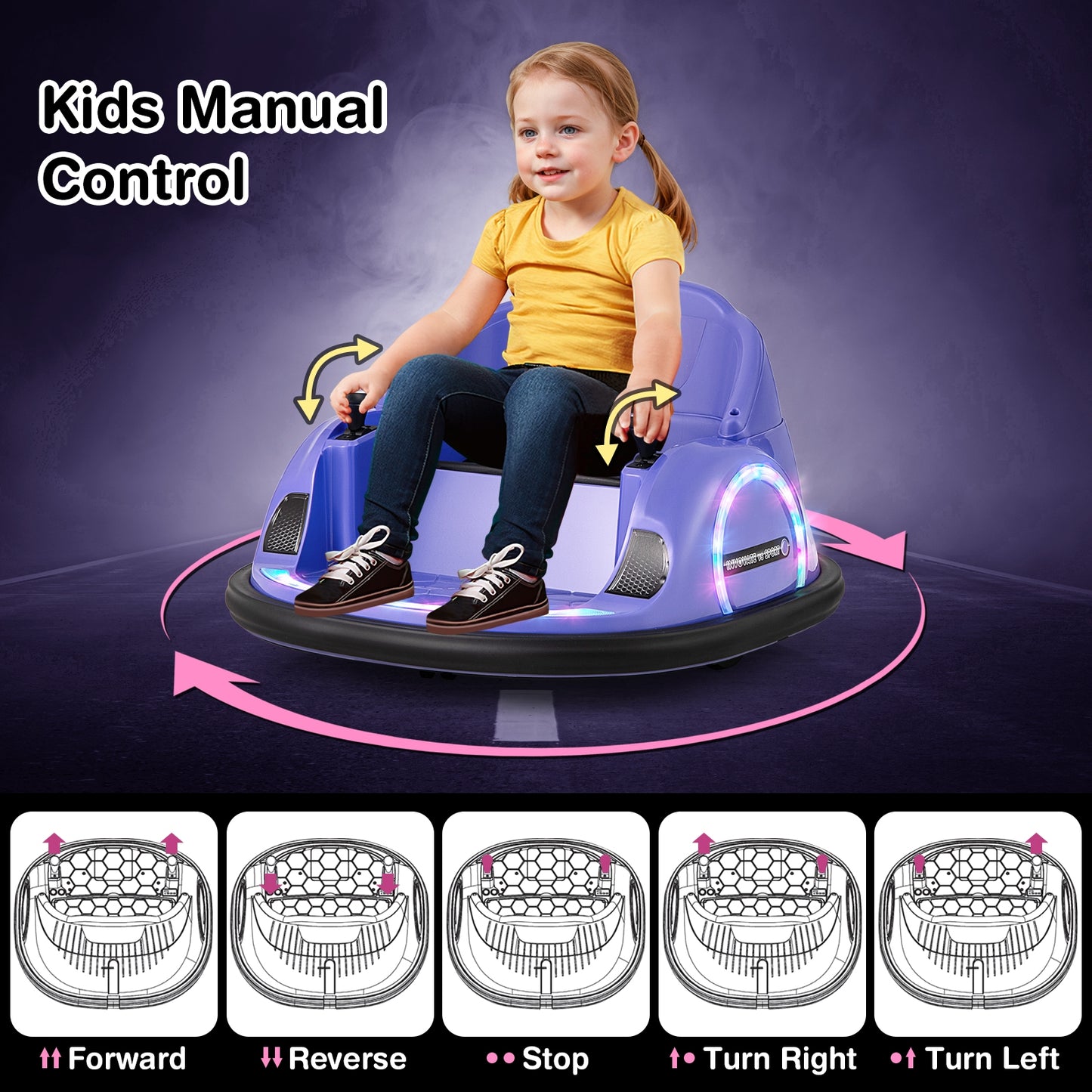 360° Ride on Bumper Car for Toddlers with Remote Control, Purple Powered Ride On Toys   at Gallery Canada