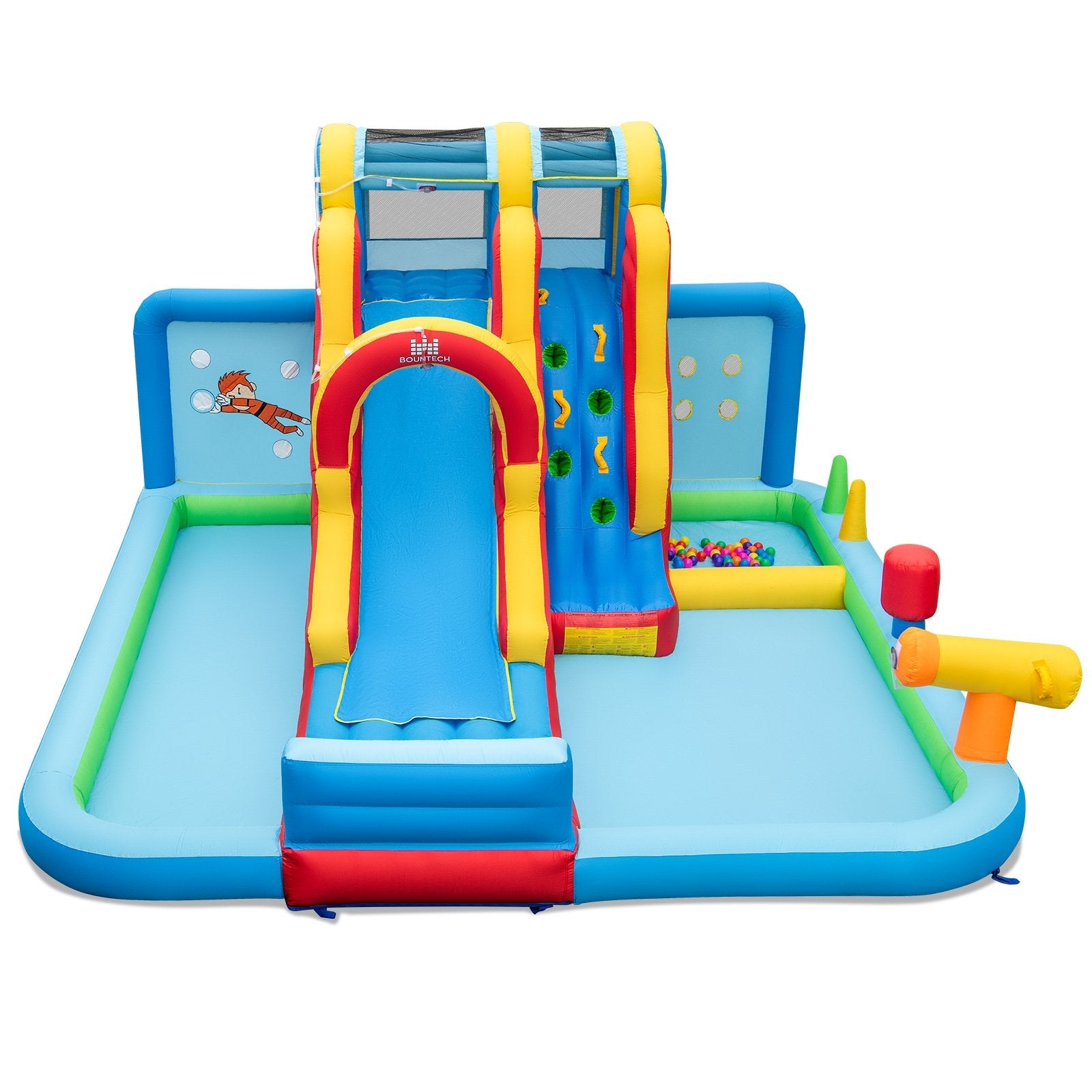 Inflatable Water Slide Water Park with Long Slide and Splash Pools and Ball Pit without Blower, Multicolor Bounce House Multicolor at Gallery Canada