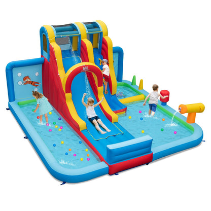 Inflatable Water Slide Water Park with Long Slide and Splash Pools and Ball Pit without Blower, Multicolor Bounce House   at Gallery Canada