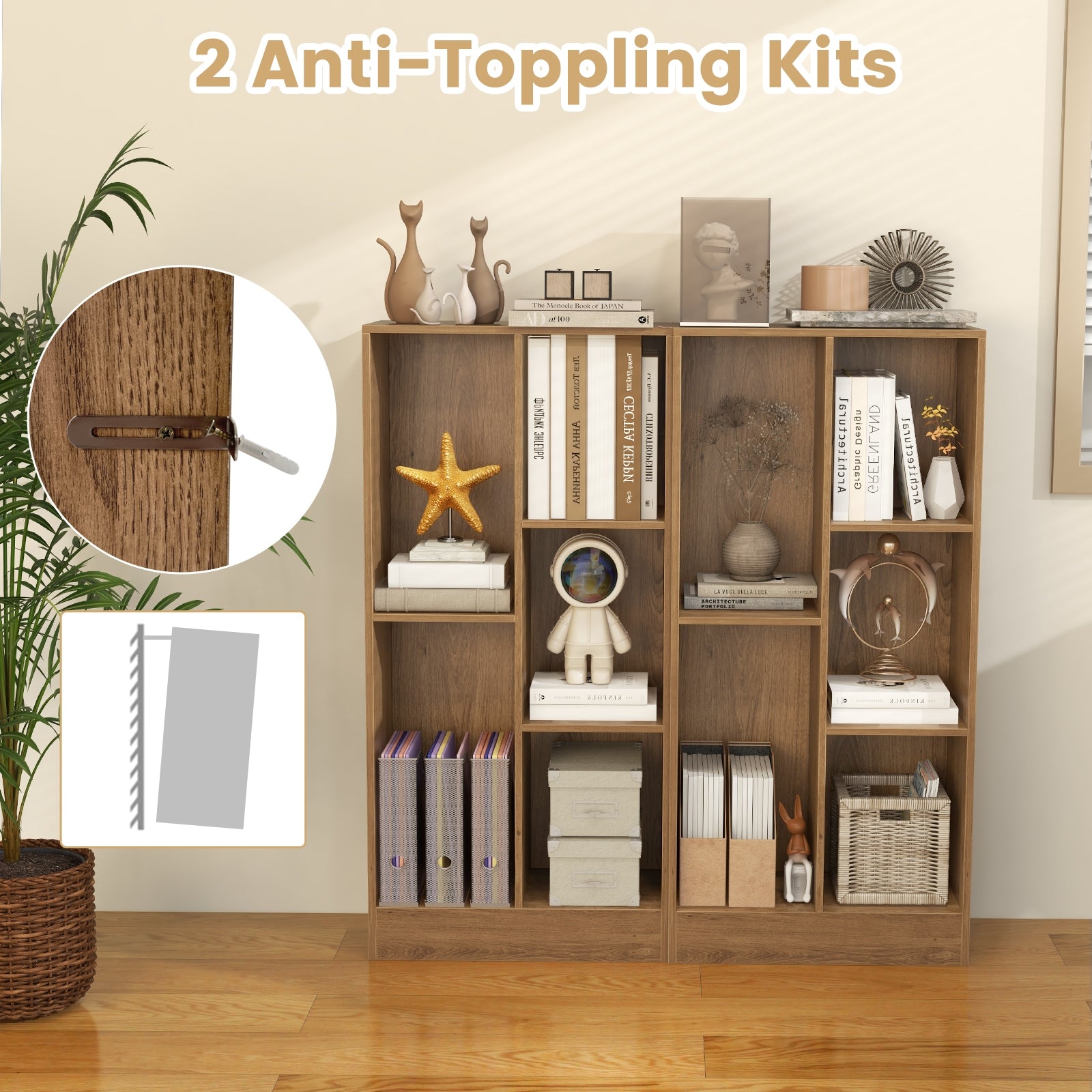 41 Inches 5-Cube Floor Bookcase with 2 Anti-Tipping Kits, Natural Bookcases   at Gallery Canada