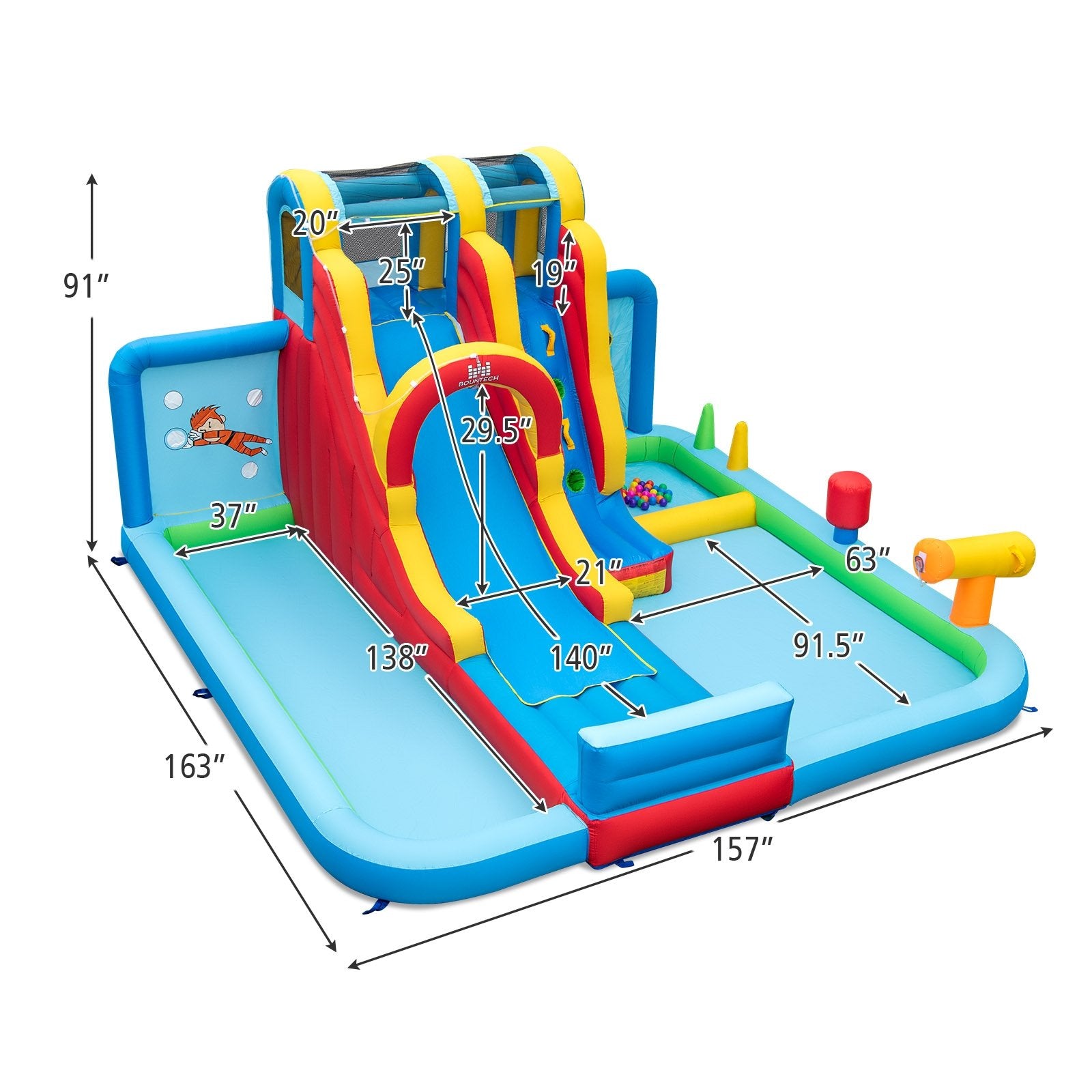 Inflatable Water Slide Water Park with Long Slide and Splash Pools and Ball Pit without Blower, Multicolor Bounce House   at Gallery Canada