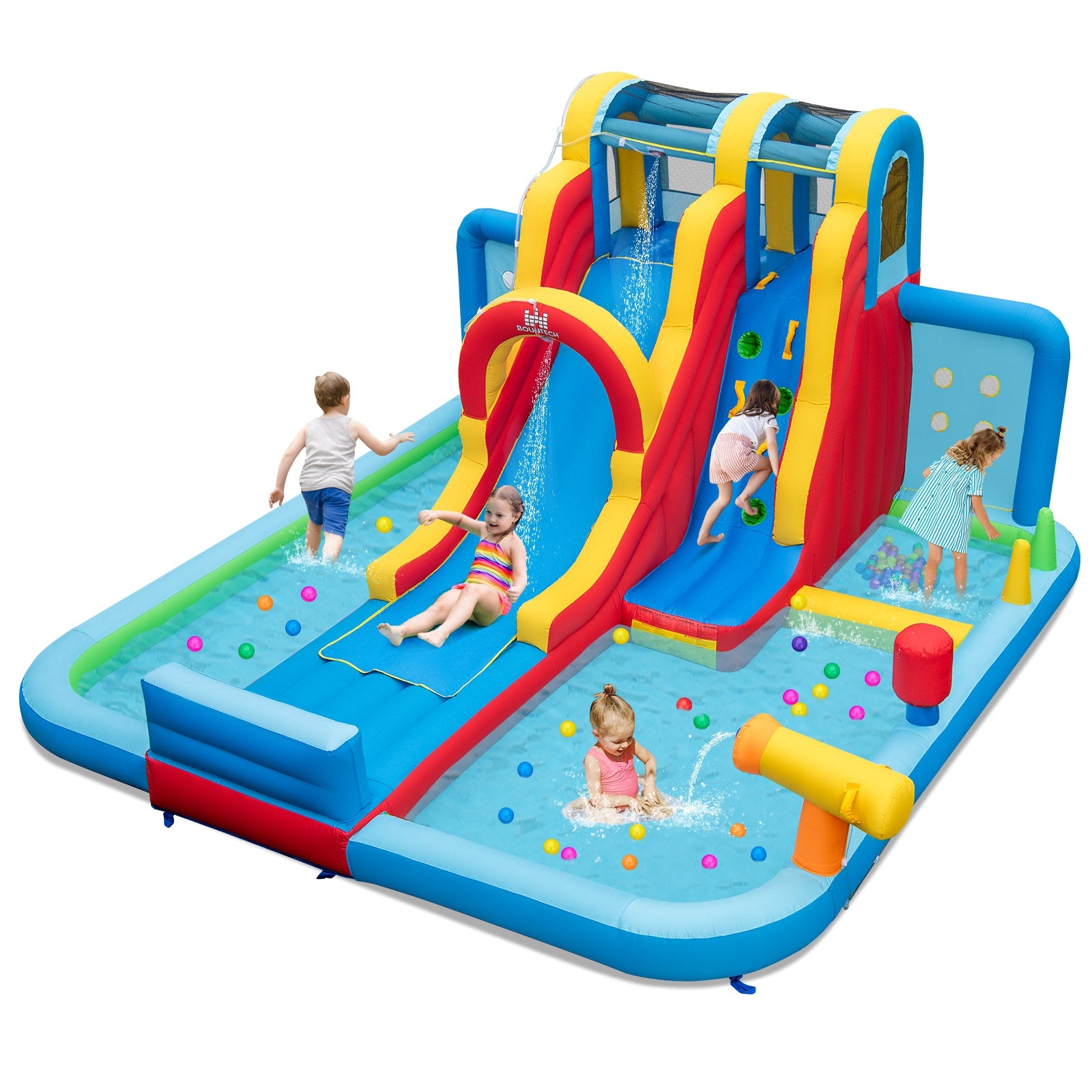 Inflatable Water Slide Water Park with Long Slide and Splash Pools and Ball Pit without Blower, Multicolor Bounce House   at Gallery Canada