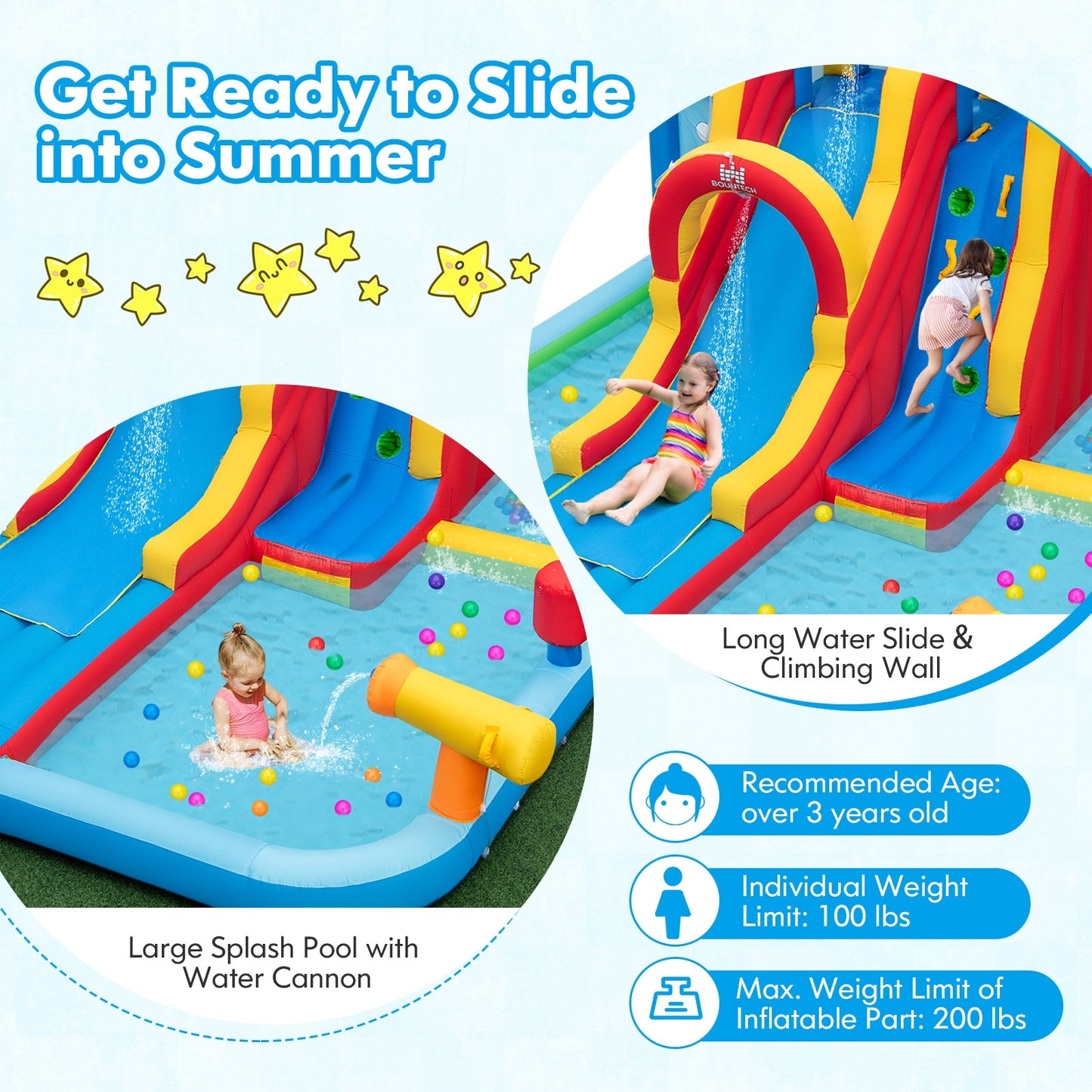 Inflatable Water Slide Water Park with Long Slide and Splash Pools and Ball Pit without Blower, Multicolor Bounce House   at Gallery Canada