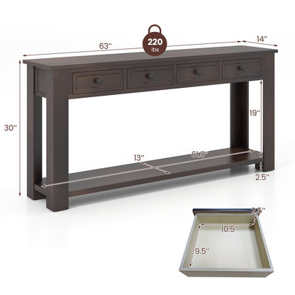 63 Inches Farmhouse Entryway Table with 4 Storage Drawers and Open Shelf, Espresso Console Tables   at Gallery Canada