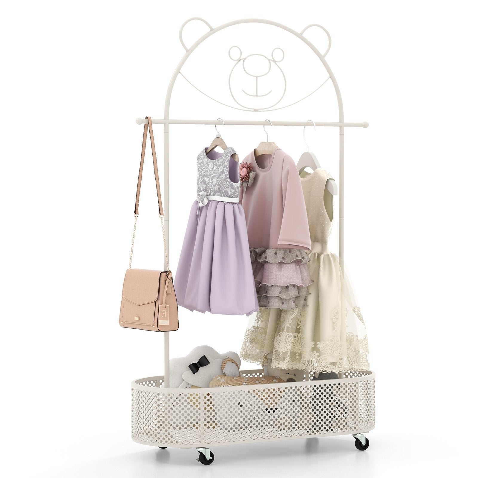 Kid Clothes Rack with 3 Adjustable Heights and Wheels, White Kids Storage White  at Gallery Canada