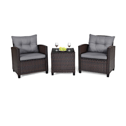 3 Pieces Rattan Patio Furniture Set with Washable Cushion, Gray Patio Conversation Sets Gray  at Gallery Canada