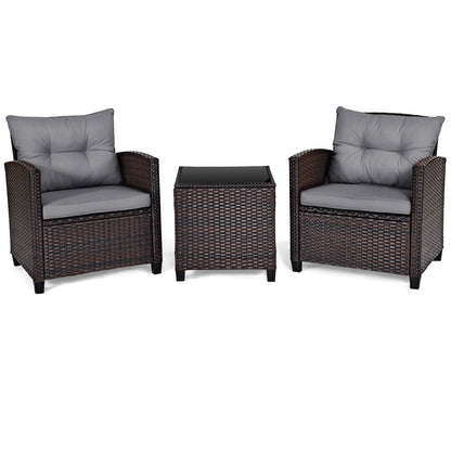 3 Pieces Rattan Patio Furniture Set with Washable Cushion, Gray Patio Conversation Sets   at Gallery Canada