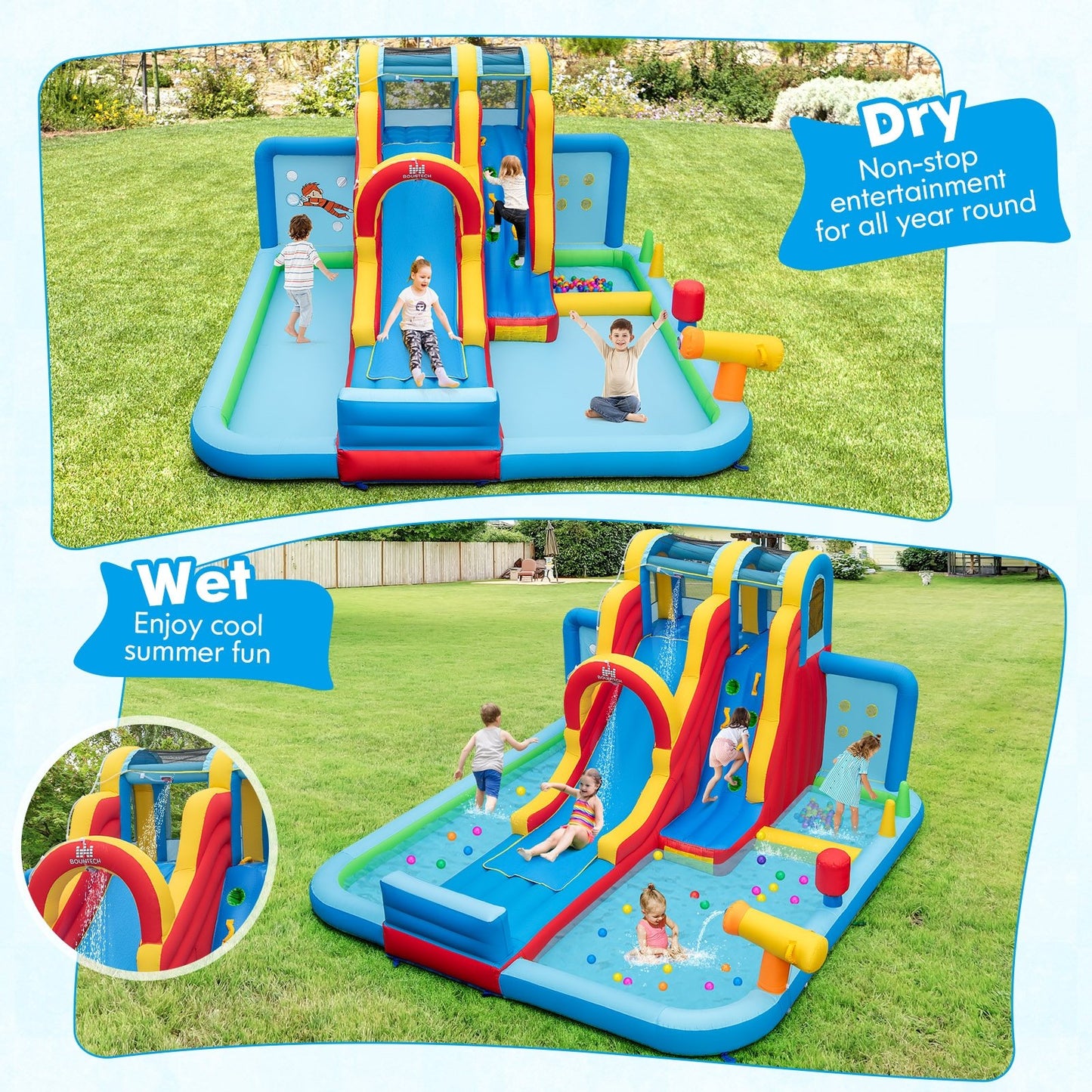 Inflatable Water Slide Water Park with Long Slide and Splash Pools and Ball Pit with 680W Blower, Multicolor Bounce House   at Gallery Canada