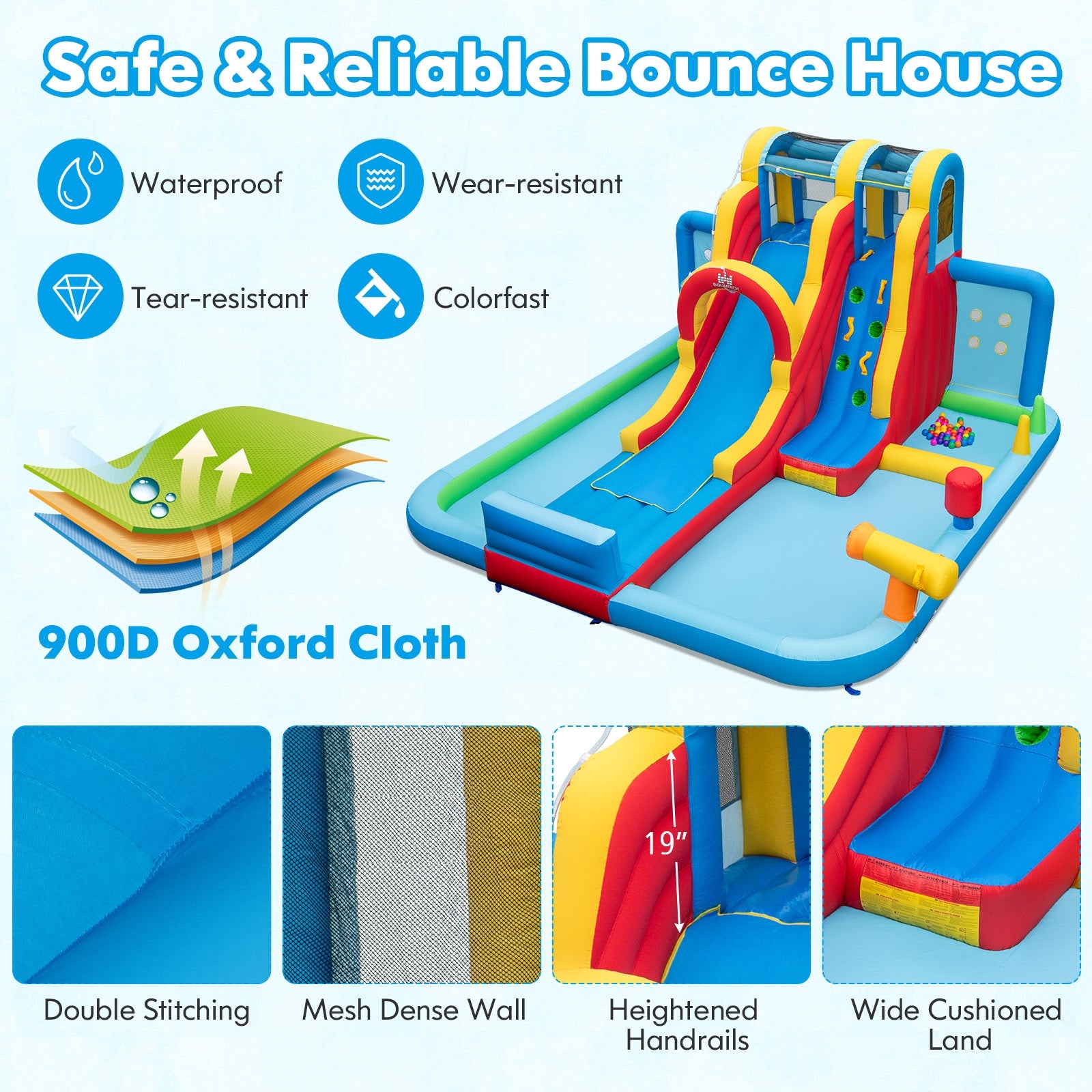 Inflatable Water Slide Water Park with Long Slide and Splash Pools and Ball Pit with 680W Blower, Multicolor Bounce House   at Gallery Canada