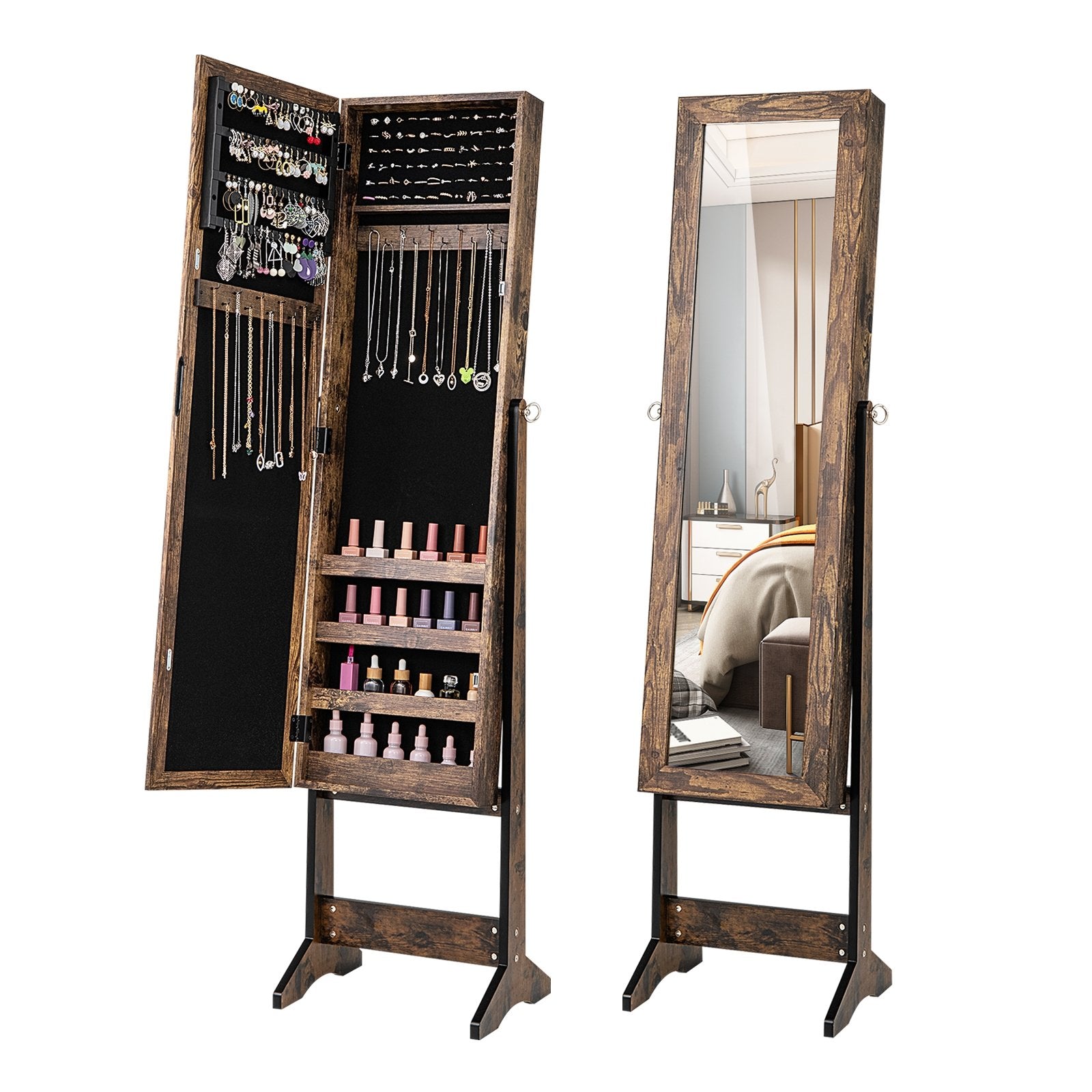 Mirrored Standing Jewelry Cabinet Storage Box, Brown Jewelry Armoires Brown  at Gallery Canada