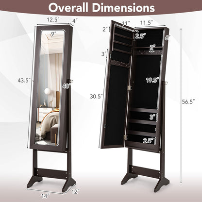 Mirrored Standing Jewelry Cabinet Storage Box, Rustic Brown Jewelry Armoires   at Gallery Canada