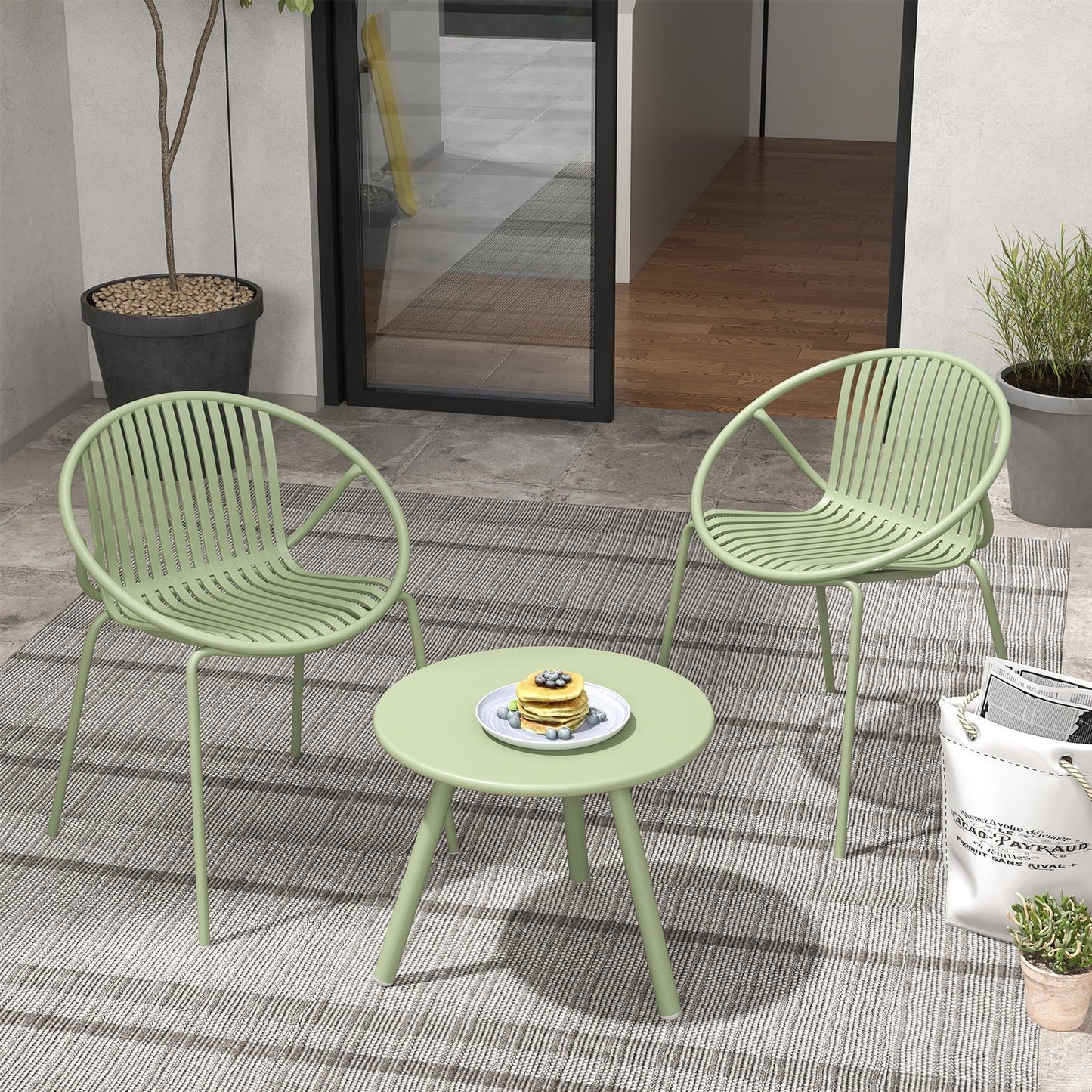 All Weather PP Patio Conversation Set with Round Coffee table and 2 Chairs, Green Patio Conversation Sets   at Gallery Canada