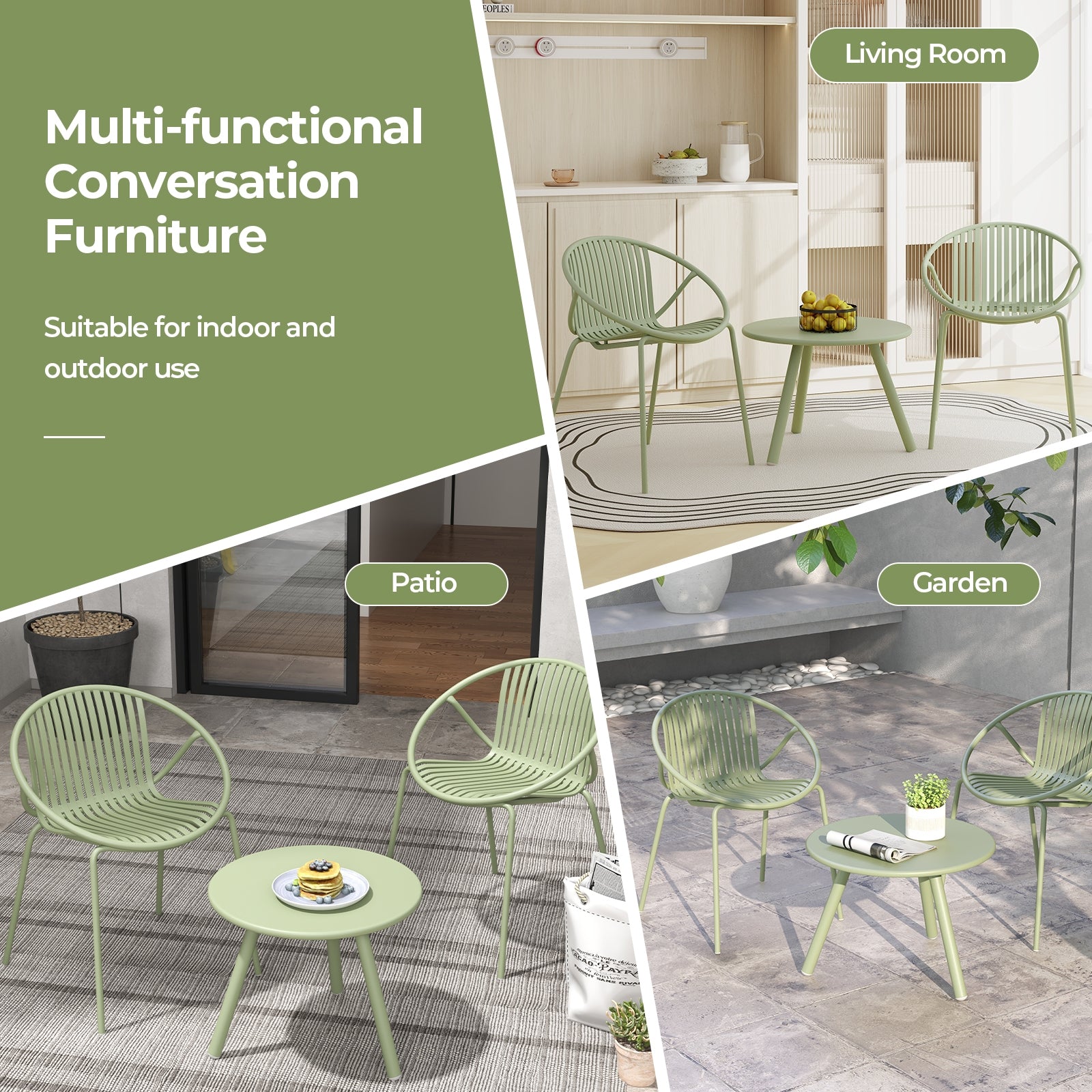 All Weather PP Patio Conversation Set with Round Coffee table and 2 Chairs, Green Patio Conversation Sets   at Gallery Canada