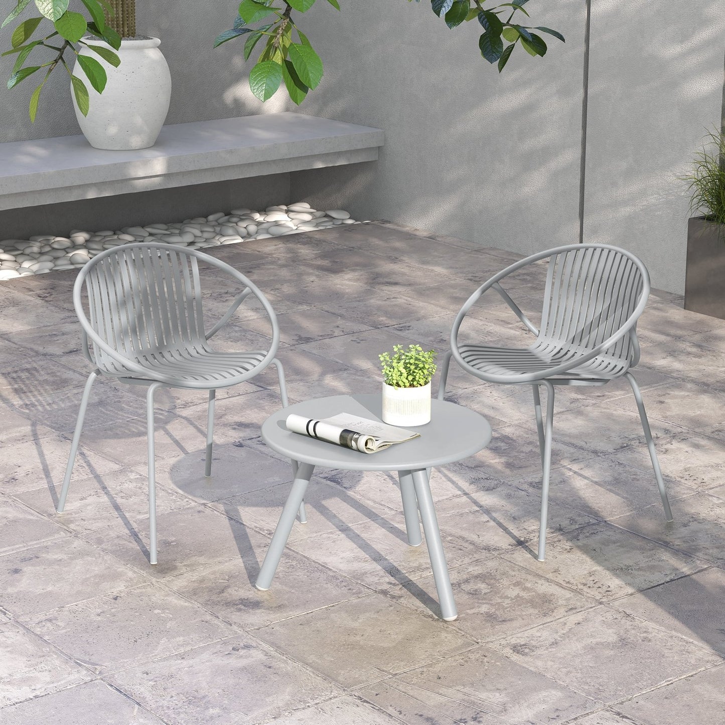 All Weather PP Patio Conversation Set with Round Coffee table and 2 Chairs, Gray Patio Conversation Sets   at Gallery Canada