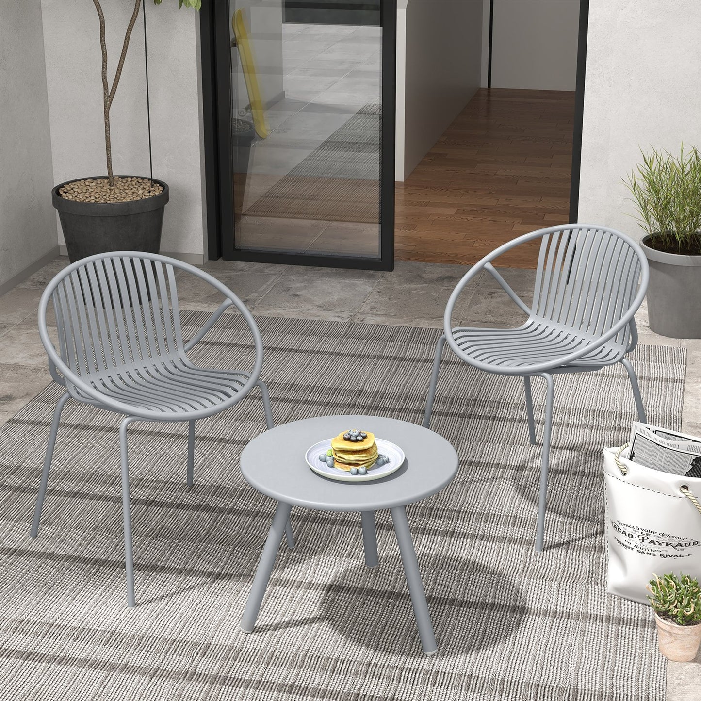 All Weather PP Patio Conversation Set with Round Coffee table and 2 Chairs, Gray Patio Conversation Sets   at Gallery Canada