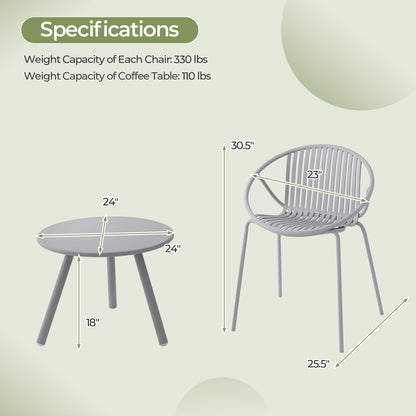 All Weather PP Patio Conversation Set with Round Coffee table and 2 Chairs, Gray Patio Conversation Sets   at Gallery Canada