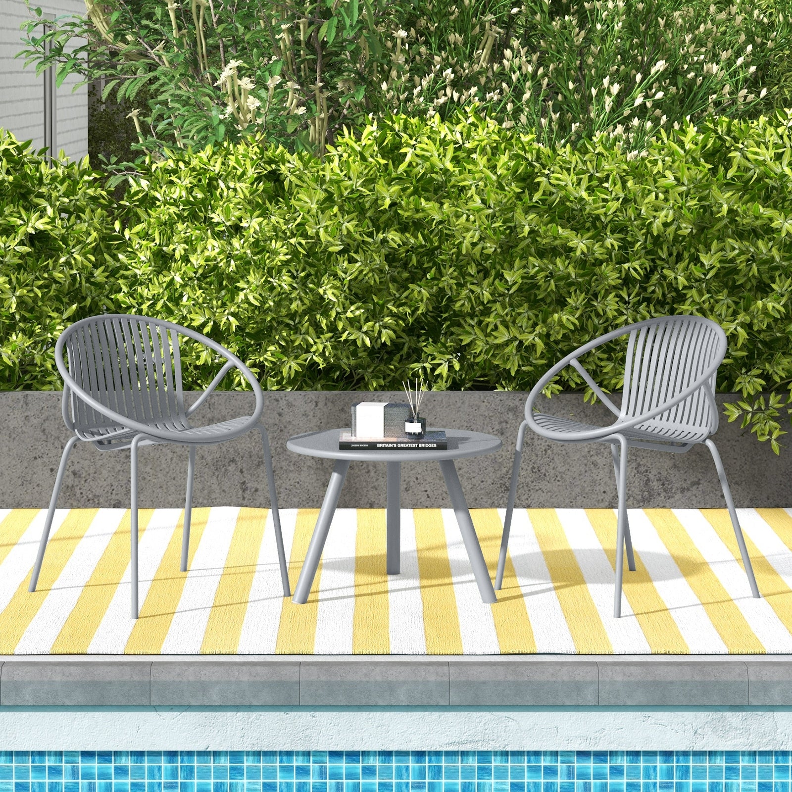 All Weather PP Patio Conversation Set with Round Coffee table and 2 Chairs, Gray Patio Conversation Sets   at Gallery Canada