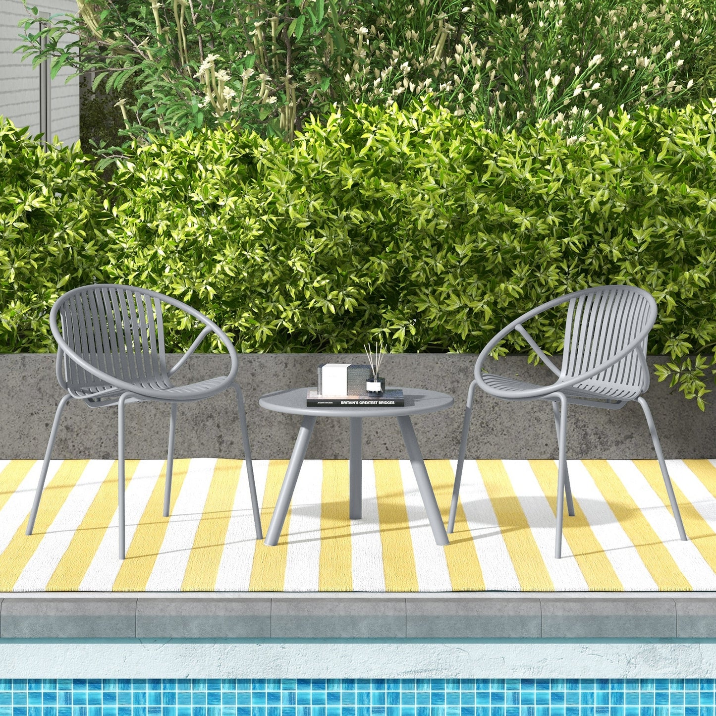 All Weather PP Patio Conversation Set with Round Coffee table and 2 Chairs, Gray Patio Conversation Sets   at Gallery Canada