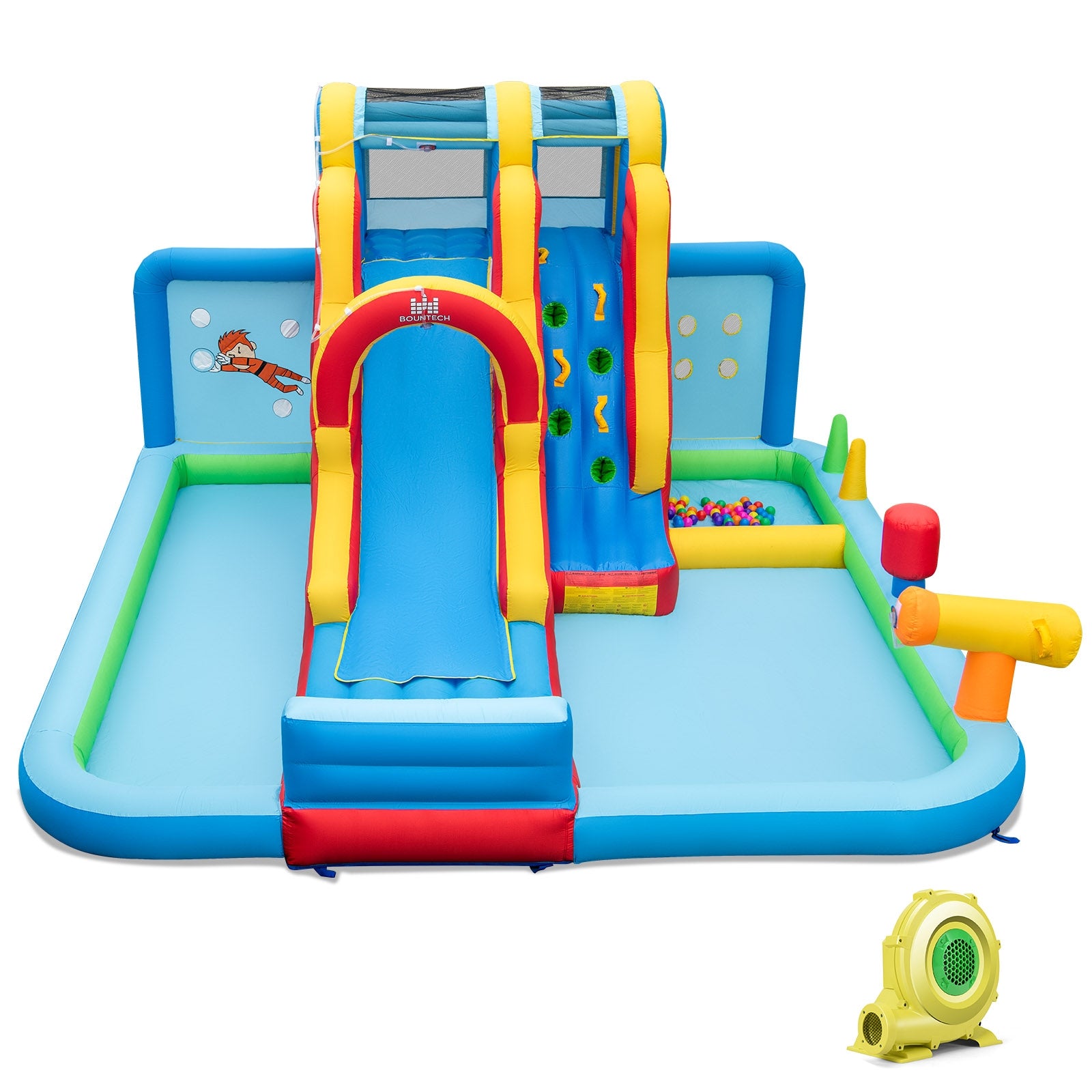 Inflatable Water Slide Water Park with Long Slide and Splash Pools and Ball Pit with 735W Blower, Multicolor Bounce House at Gallery Canada