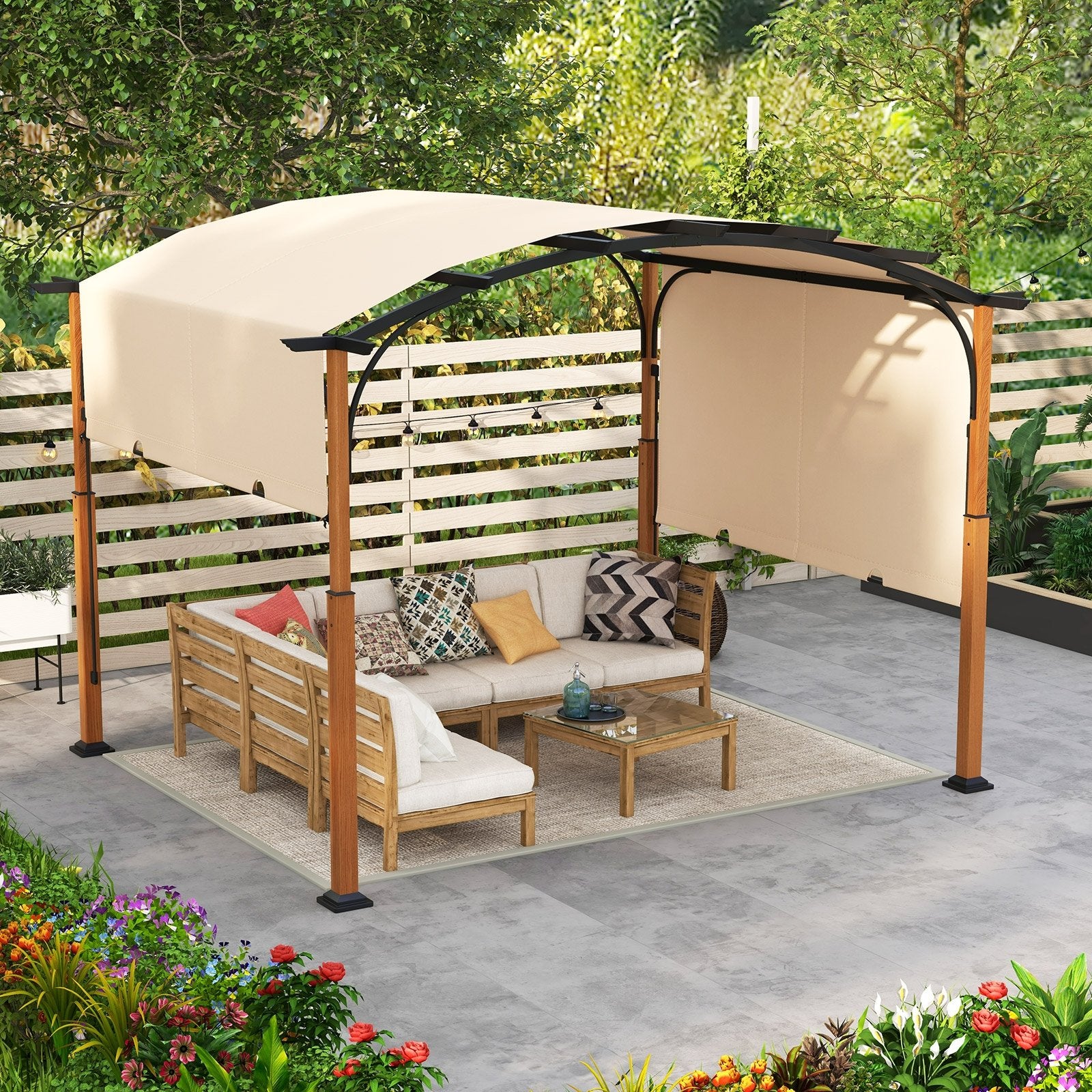 10 x 12 FT Outdoor Retractable Pergola with Retractable Canopy for Patio, Beige Gazebos   at Gallery Canada