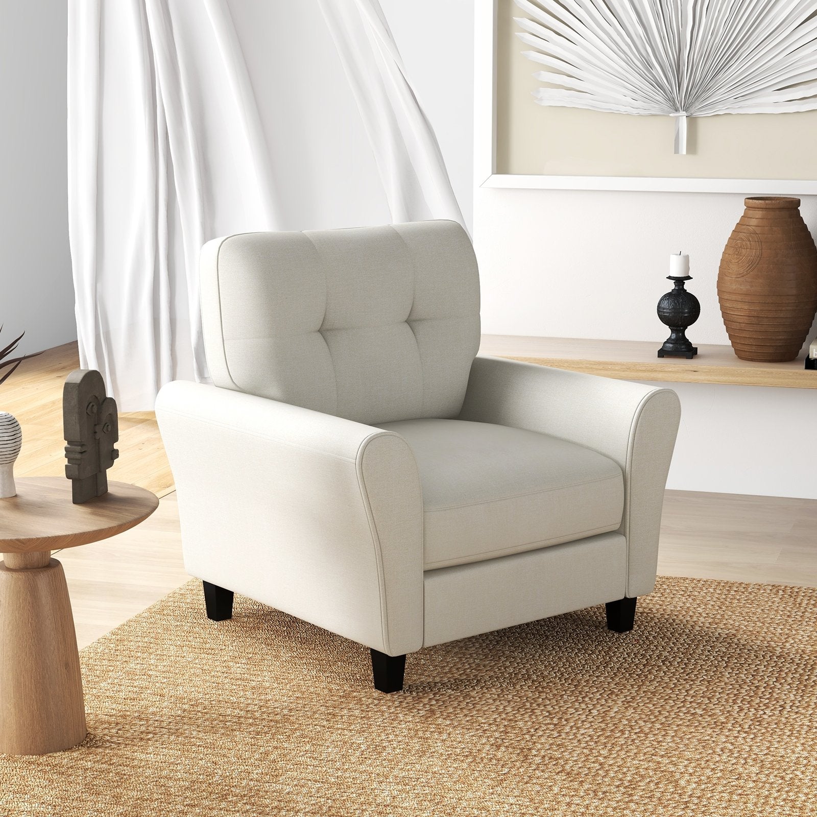 Modern Upholstered Accent Chair with Rubber Wood Legs, Beige Accent Chairs   at Gallery Canada