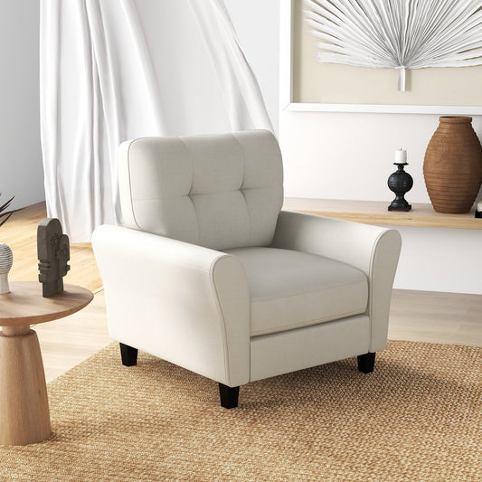 Modern Upholstered Accent Chair with Rubber Wood Legs, Beige Accent Chairs Beige  at Gallery Canada