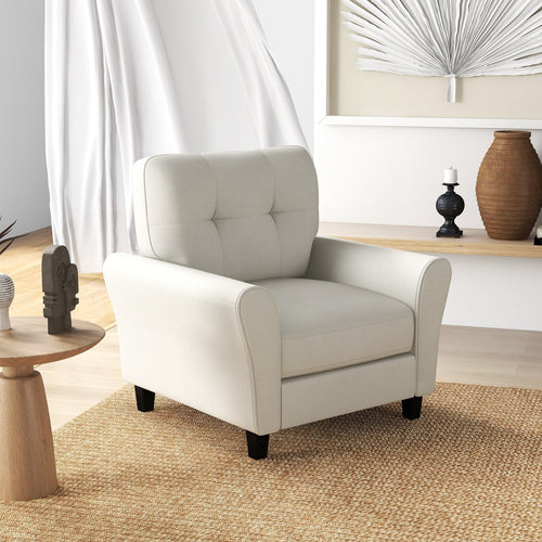 Modern Upholstered Accent Chair with Rubber Wood Legs, Beige