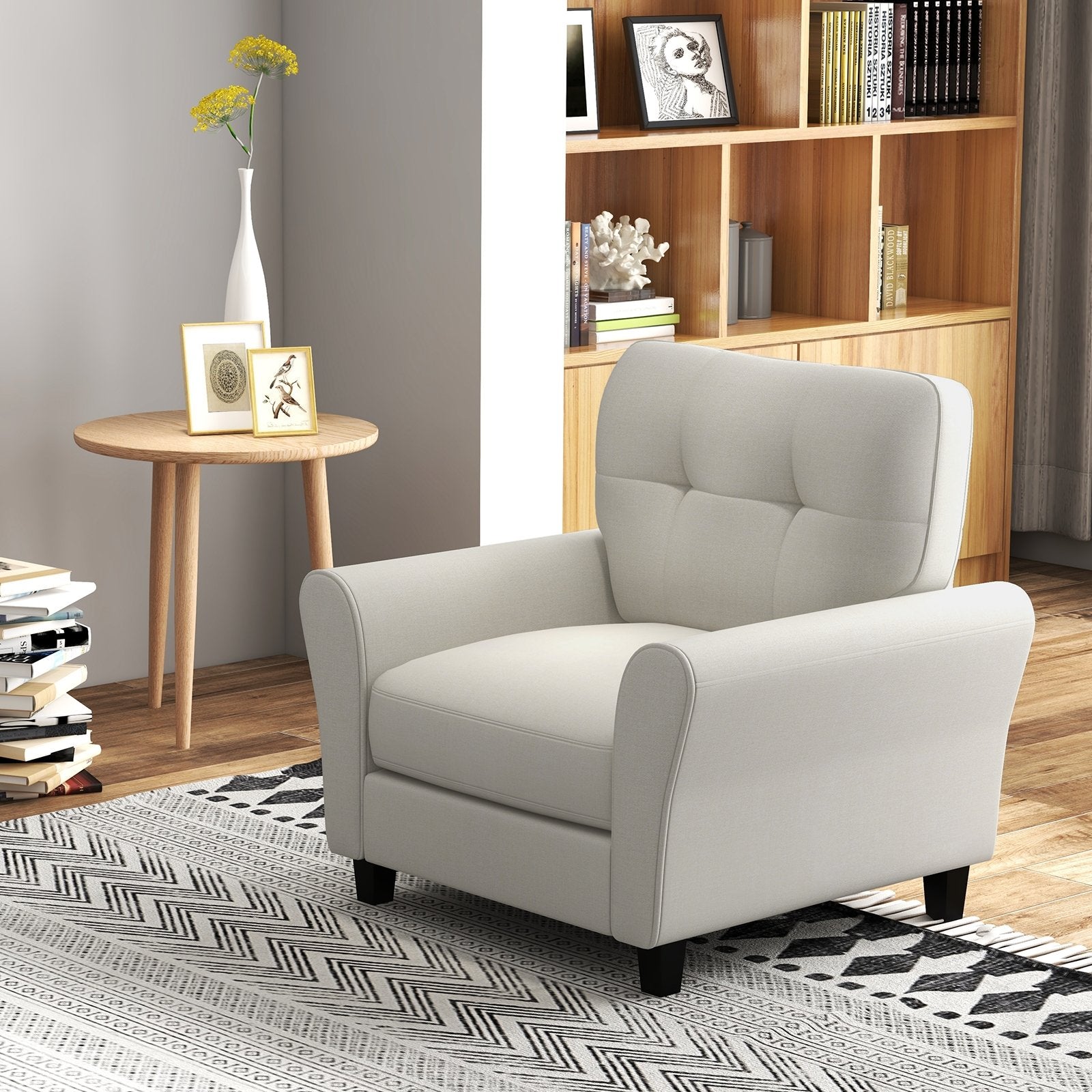 Modern Upholstered Accent Chair with Rubber Wood Legs, Beige Accent Chairs   at Gallery Canada