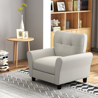 Modern Upholstered Accent Chair with Rubber Wood Legs, Beige Accent Chairs   at Gallery Canada