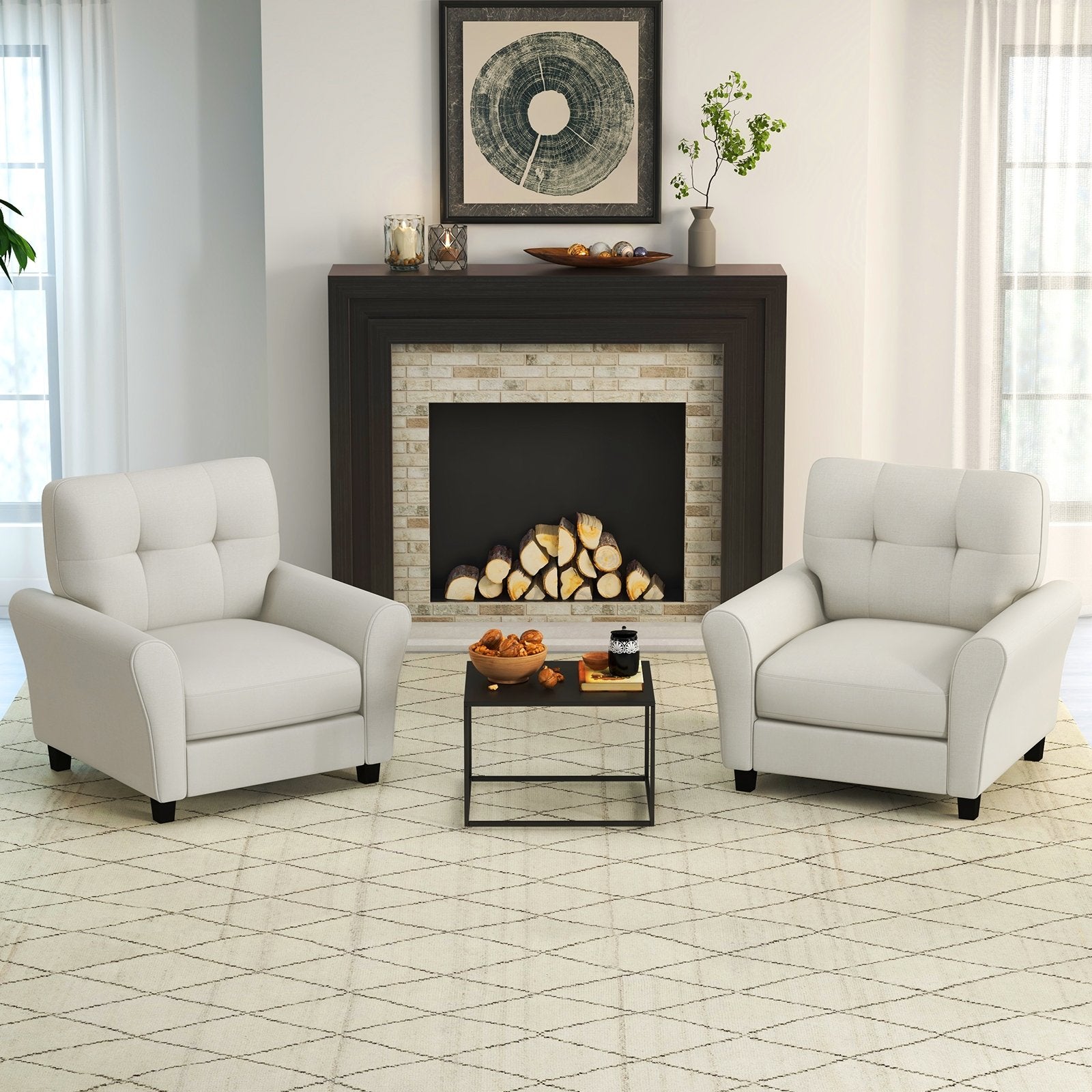 Modern Upholstered Accent Chair with Rubber Wood Legs, Beige Accent Chairs   at Gallery Canada