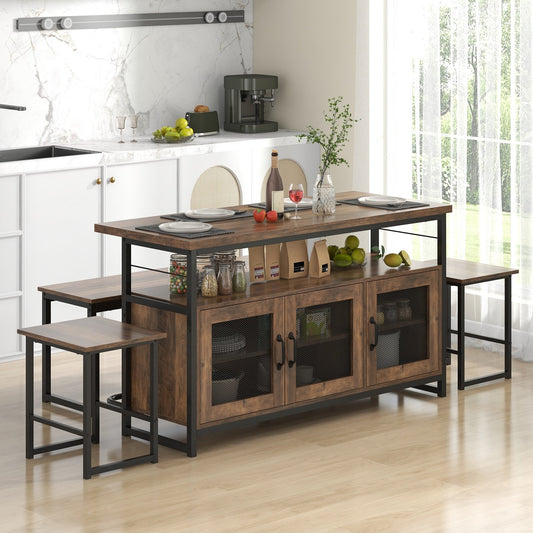 4 Piece Kitchen Island Set with Bench and Storage, Brown Dining Room Sets Brown  at Gallery Canada