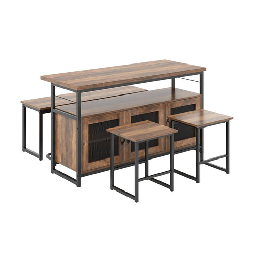 4 Piece Kitchen Island Set with Bench and Storage, Brown