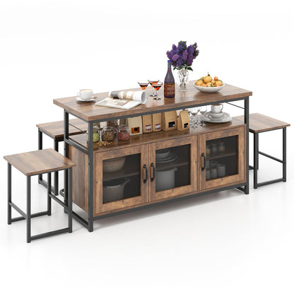 4 Piece Kitchen Island Set with Bench and Storage, Brown Dining Room Sets   at Gallery Canada