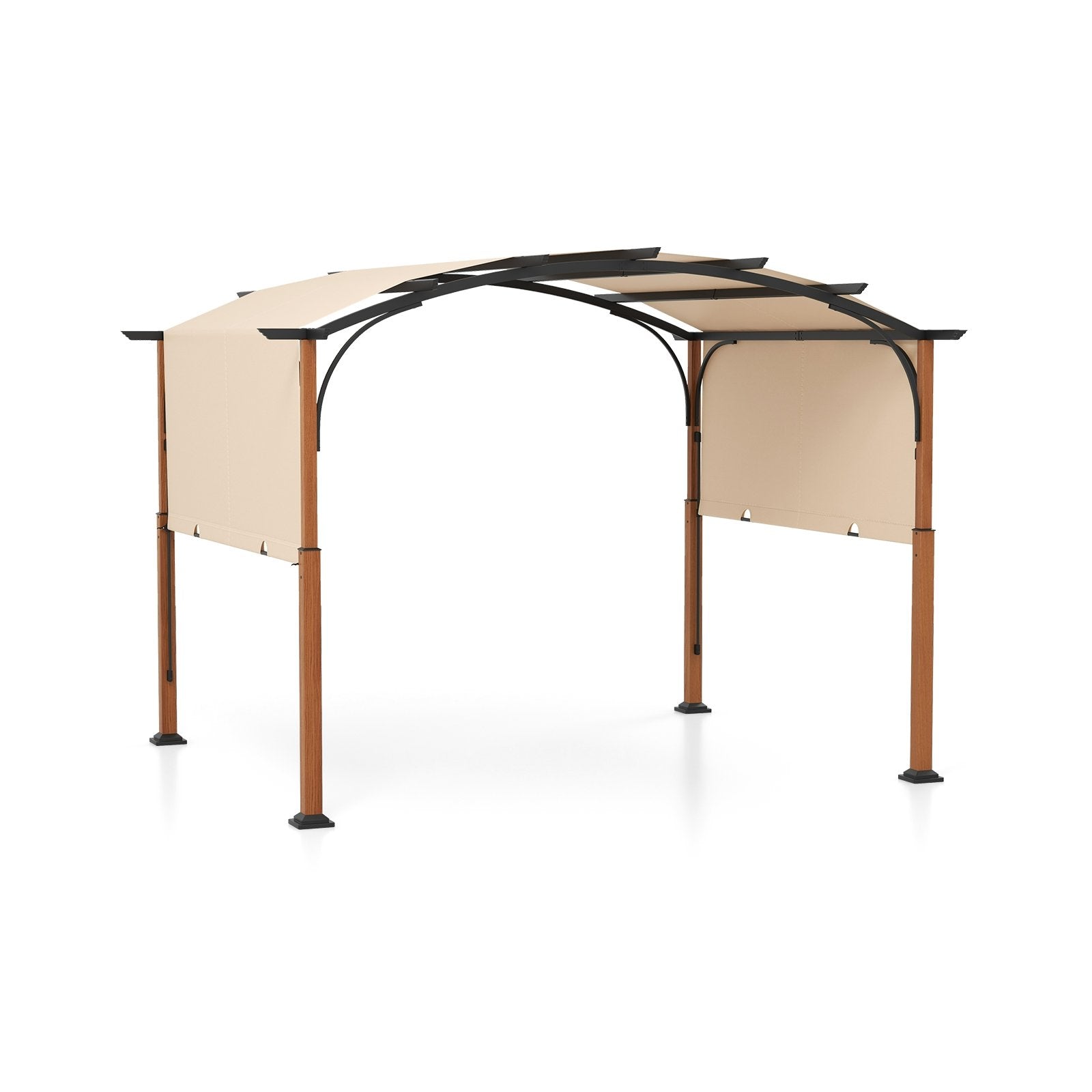 10 x 12 FT Outdoor Retractable Pergola with Retractable Canopy for Patio, Beige Gazebos Beige  at Gallery Canada