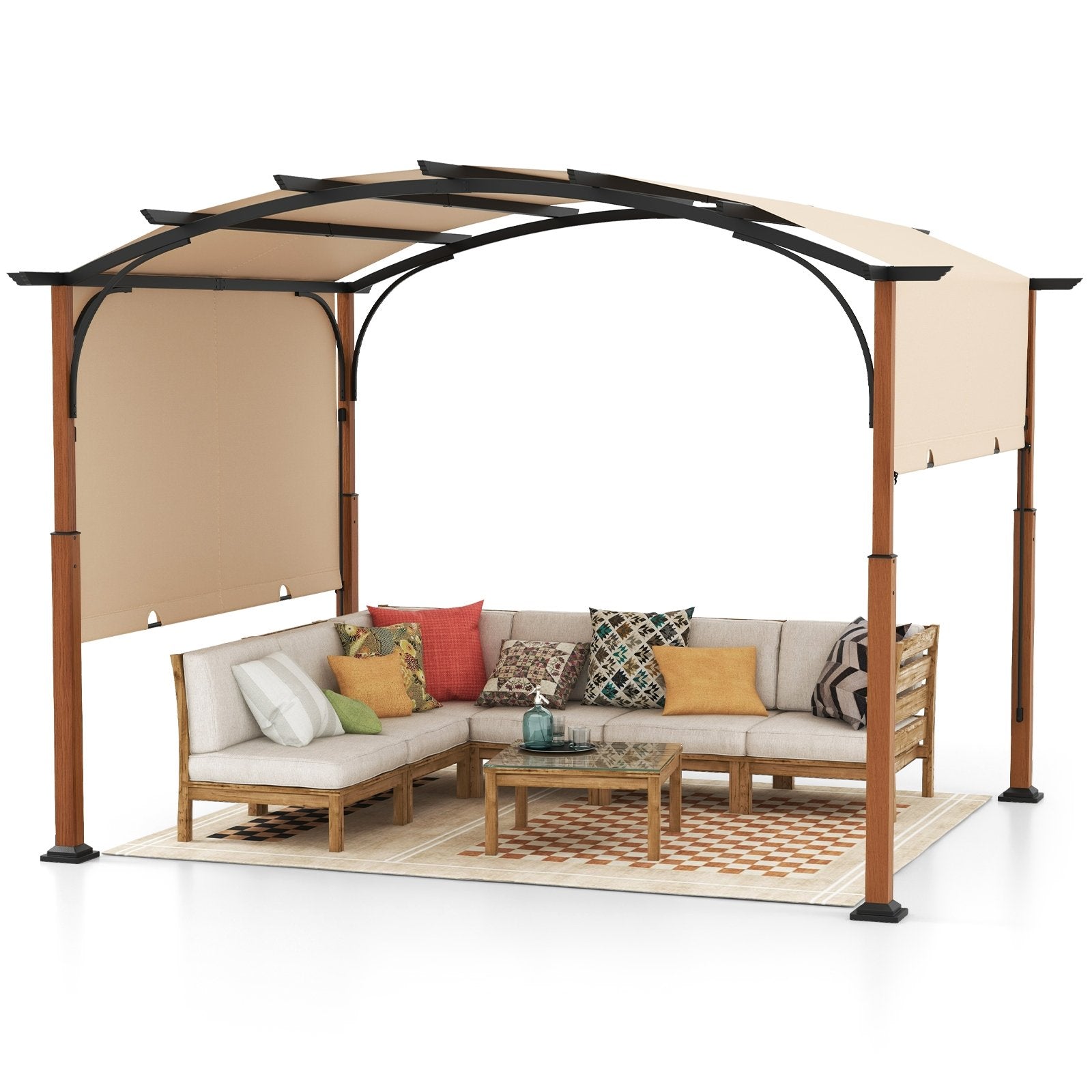 10 x 12 FT Outdoor Retractable Pergola with Retractable Canopy for Patio, Beige Gazebos   at Gallery Canada