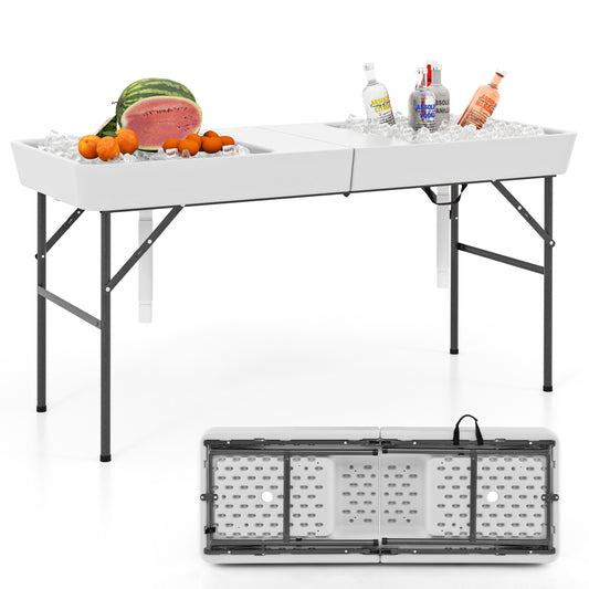 5 FT Folding Ice Cooler Table with Double Sinks for Camping Party Picnic Wedding, White Camping Furniture White  at Gallery Canada