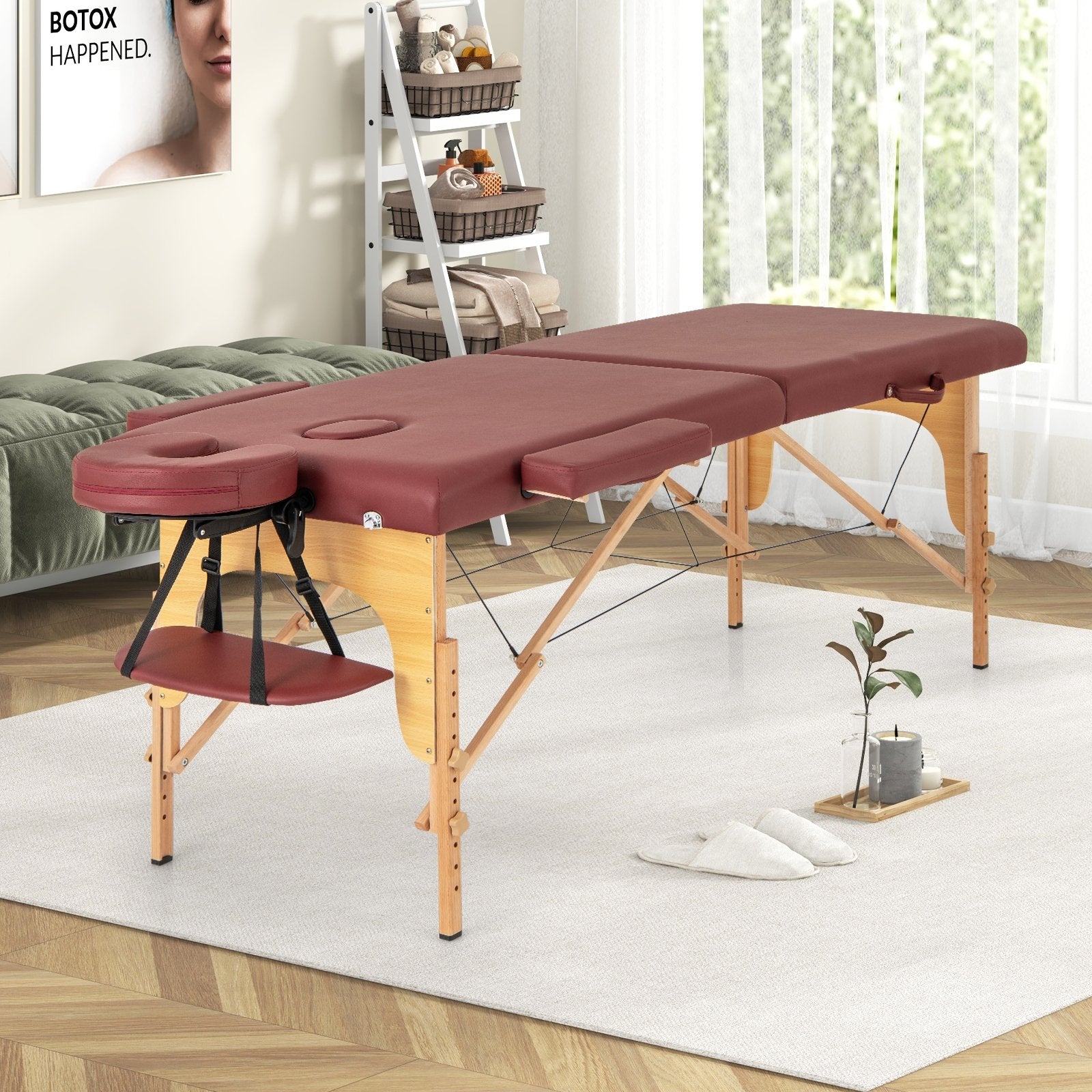 84 Inch Foldable Massage Table with Carrying Bag and Height Adjustable, Red Spa & Salon   at Gallery Canada