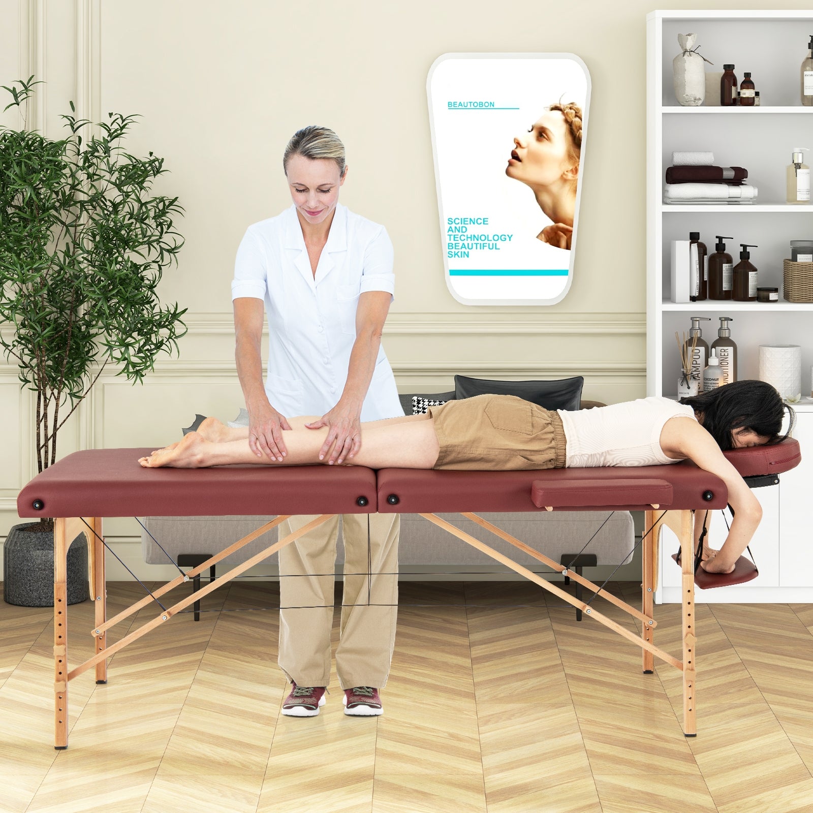 84 Inch Foldable Massage Table with Carrying Bag and Height Adjustable, Red Spa & Salon   at Gallery Canada