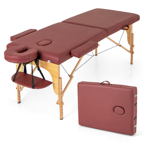 84 Inch Foldable Massage Table with Carrying Bag and Height Adjustable, Red