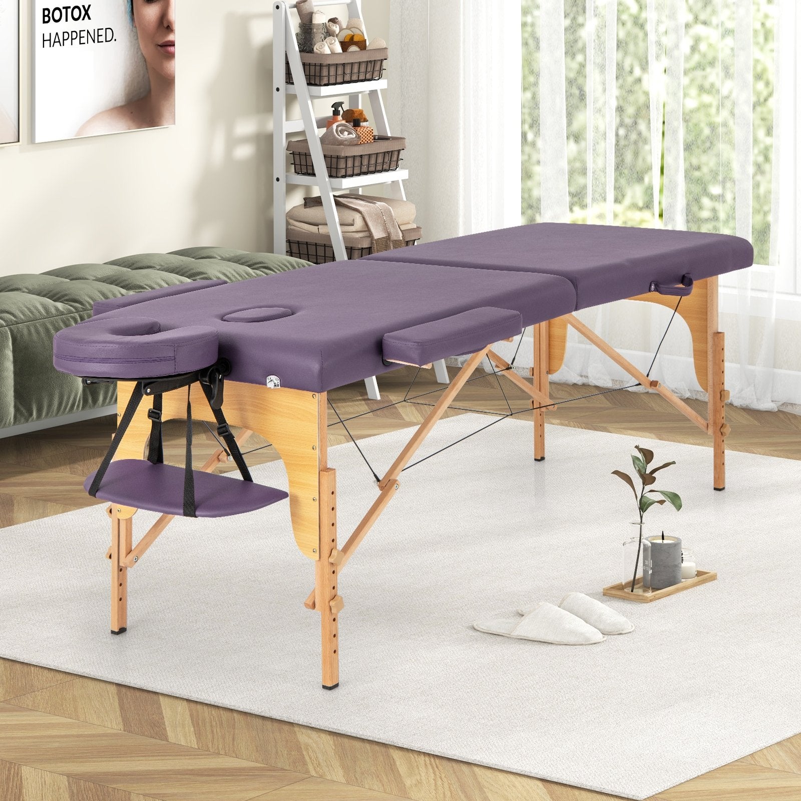 84 Inch Foldable Massage Table with Carrying Bag and Height Adjustable, Purple Spa & Salon   at Gallery Canada