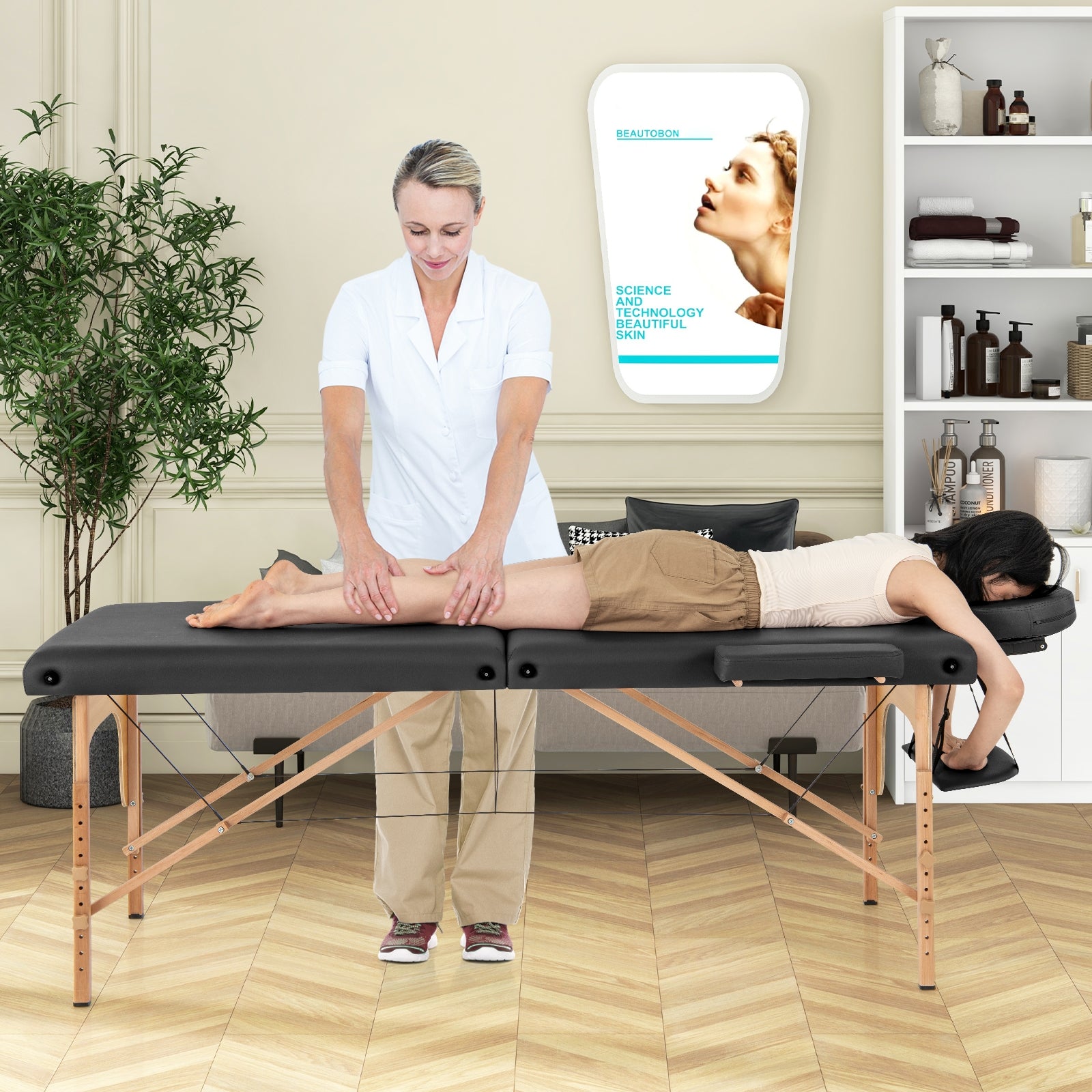 84 Inch Foldable Massage Table with Carrying Bag and Height Adjustable, Black Spa & Salon   at Gallery Canada