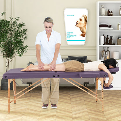 84 Inch Foldable Massage Table with Carrying Bag and Height Adjustable, Purple Spa & Salon   at Gallery Canada